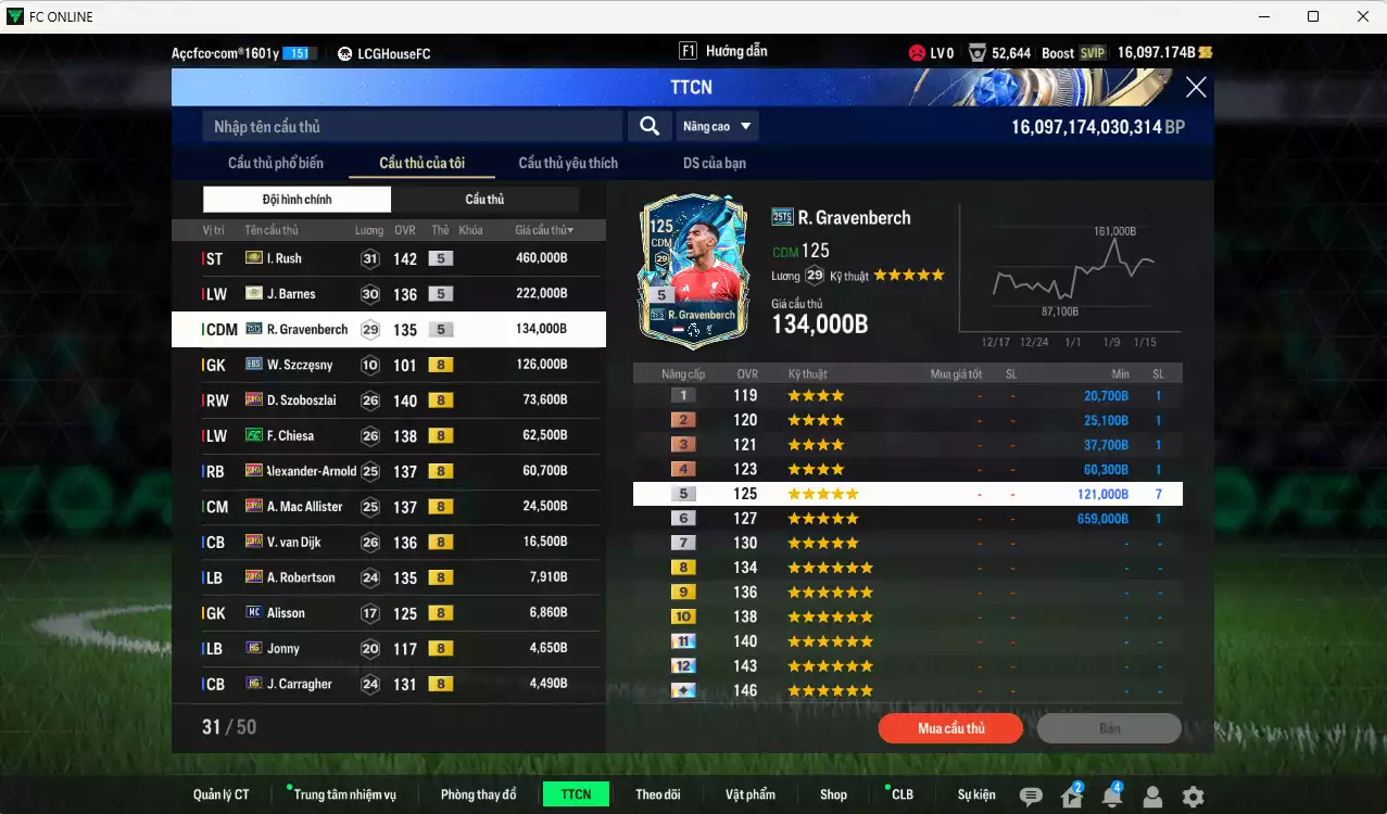 Ảnh Liverpool 1.218.680b có Rush ITM+5, Barnes ITM+5, Gravenberch 25TS, Szoboszlai 23HW, Chiesa FC, Arnold 23HW, Mac Allister 23HW, Van Dijk 23HW... Full miniface, HLV Xịn, dư 100k TC