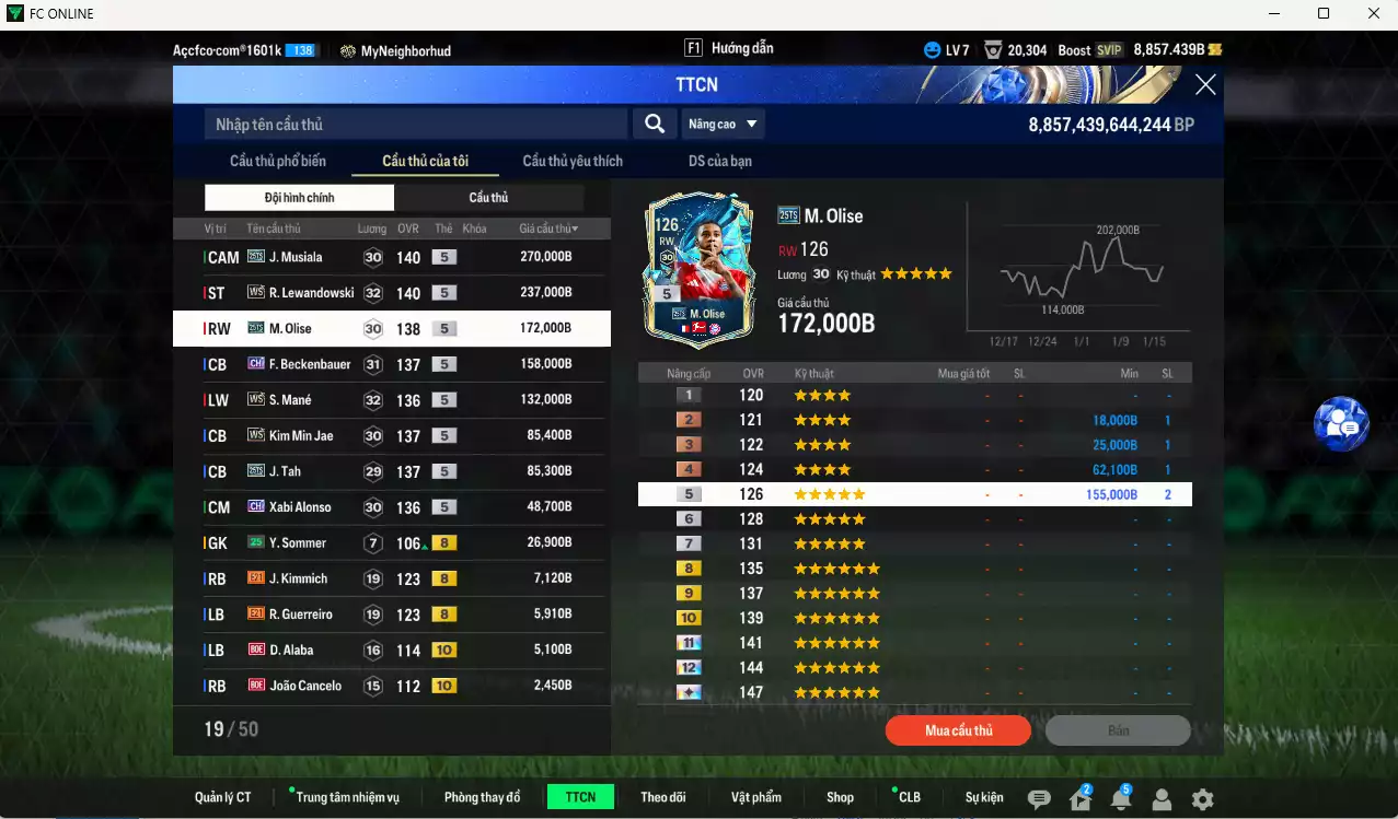 Ảnh Bayern Munich 1.235.950b có Musiala 25TS, Lewandowski WS, Olise 25TS, Beckenbauer CH, Mané WS, Kim Min Jae WS, Tah 25TS, Alonso CH... HLV Xịn, đã đào tạo full chỉ số nhiều cầu thủ. VIP BK Tháng 2