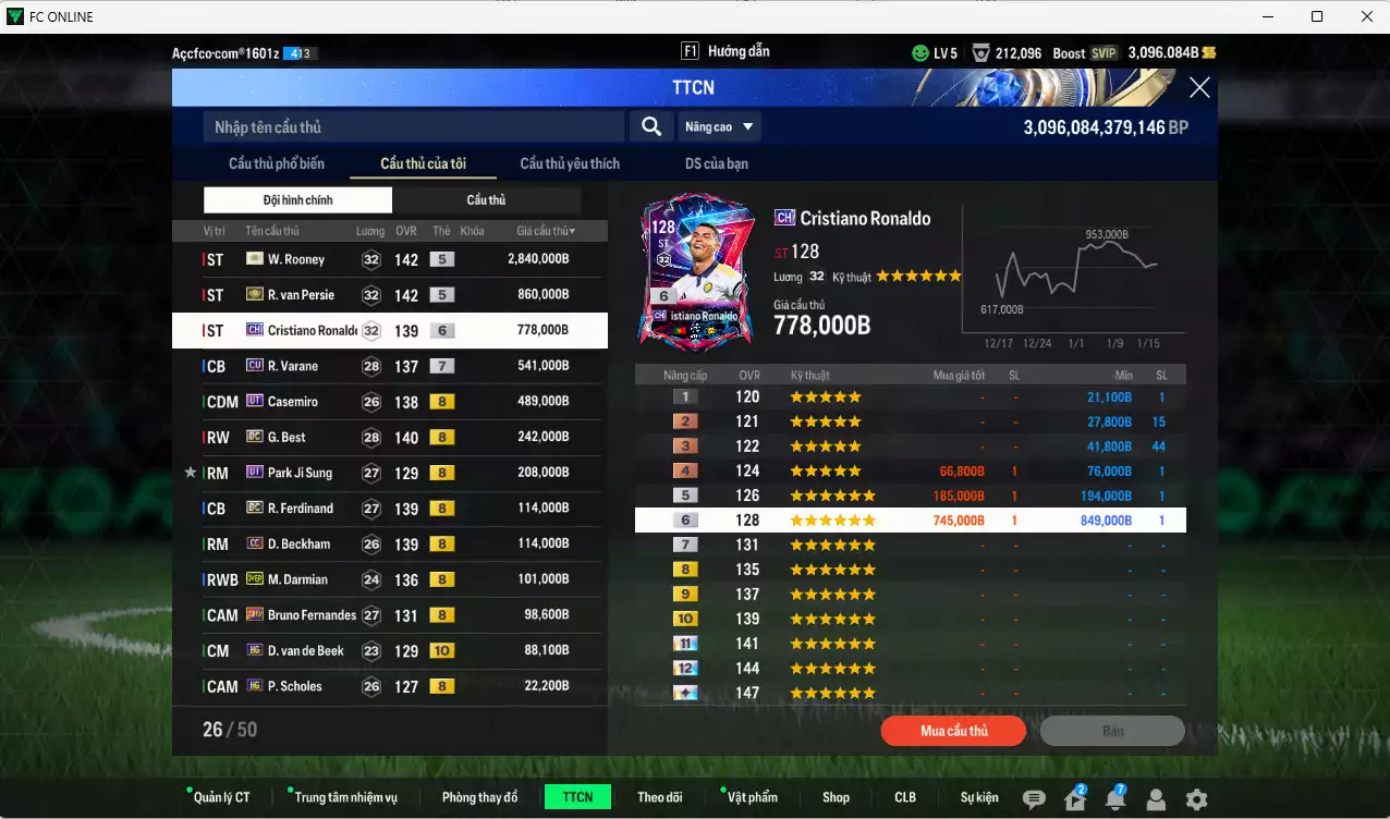 Ảnh Man Utd. 6.565.660b có Rooney ITM+5, CR7 CH+6, Van Persie ITM+5, Casemiro UT, Varane CU+7, Best DC, Park UT, Ferdinand DC, Beckham CC, Darmian 24EP, Bruno 23HW, Beek HG+10... Full miniface, còn nhiều CP GIẢM THUẾ. HLV Xịn, đã đào tạo full chỉ số cầu thủ