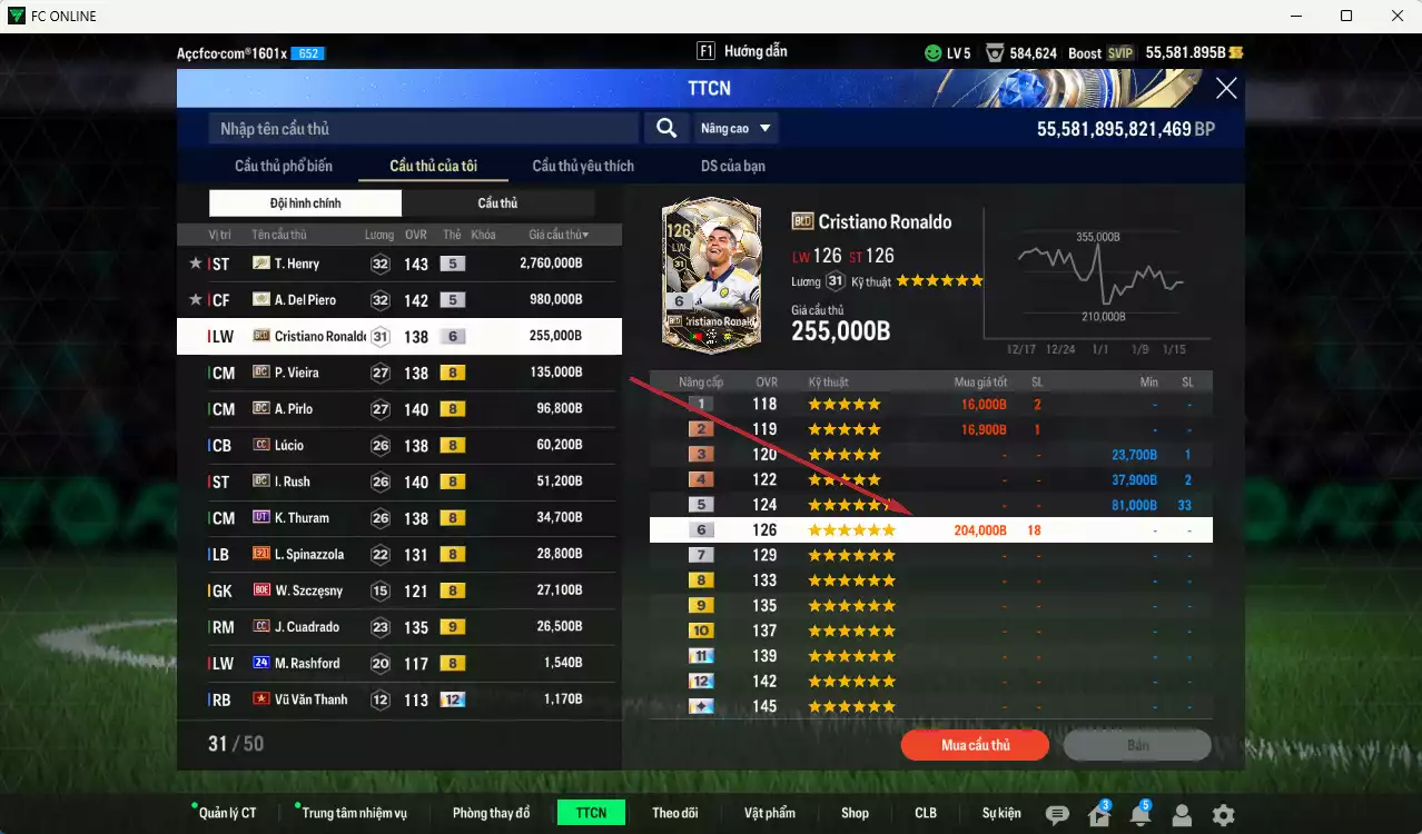 Ảnh [Tặng 200FC, 200MC] Juventus 4.461.770b dư 50kb có Henry ITM+5, Del Piero ITM+5, CR7 BLD+7 (fix BP), Vieira DC, Pirlo DC, Lúcio CC, Rush DC, K. Thuram UT... Full miniface, còn nhiều CP GIẢM THUẾ. HLV Xịn, đã full đào tạo chiến thuật