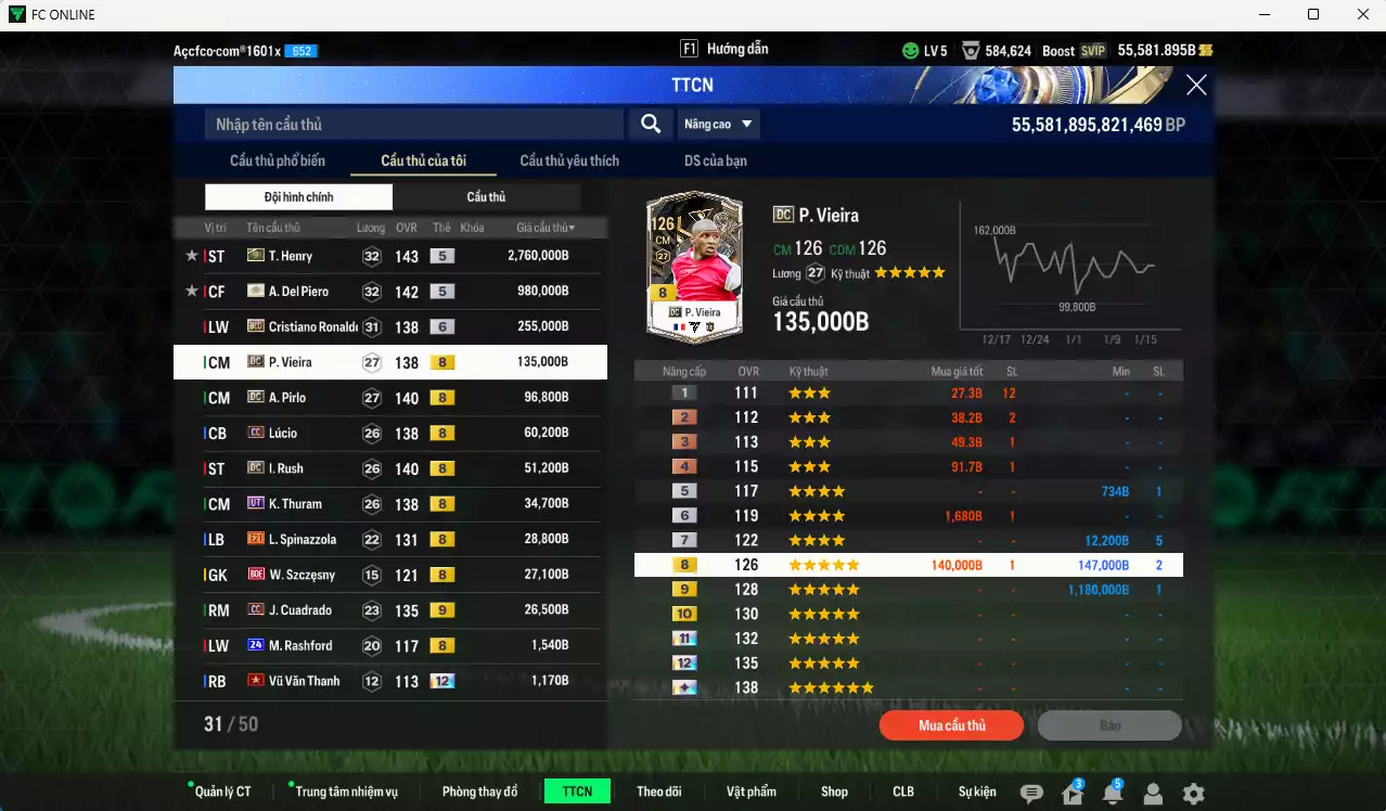 Ảnh [Tặng 200FC, 200MC] Juventus 4.461.770b dư 50kb có Henry ITM+5, Del Piero ITM+5, CR7 BLD+7 (fix BP), Vieira DC, Pirlo DC, Lúcio CC, Rush DC, K. Thuram UT... Full miniface, còn nhiều CP GIẢM THUẾ. HLV Xịn, đã full đào tạo chiến thuật