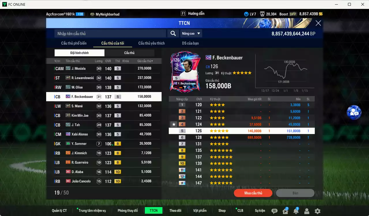 Ảnh Bayern Munich 1.235.950b có Musiala 25TS, Lewandowski WS, Olise 25TS, Beckenbauer CH, Mané WS, Kim Min Jae WS, Tah 25TS, Alonso CH... HLV Xịn, đã đào tạo full chỉ số nhiều cầu thủ. VIP BK Tháng 2