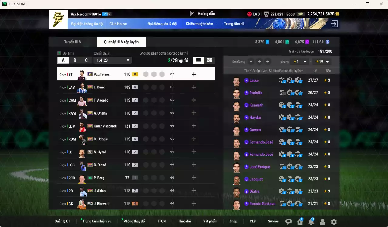 Ảnh ACC 2254731b trắng, có thẻ đổi tên, full miniface, còn CP GIẢM THUẾ. HLV Xịn, đã full đào tạo chiến thuật
