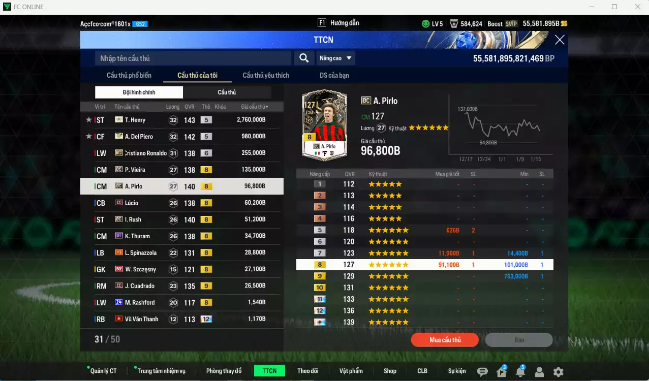 Ảnh [Tặng 200FC, 200MC] Juventus 4.461.770b dư 50kb có Henry ITM+5, Del Piero ITM+5, CR7 BLD+7 (fix BP), Vieira DC, Pirlo DC, Lúcio CC, Rush DC, K. Thuram UT... Full miniface, còn nhiều CP GIẢM THUẾ. HLV Xịn, đã full đào tạo chiến thuật