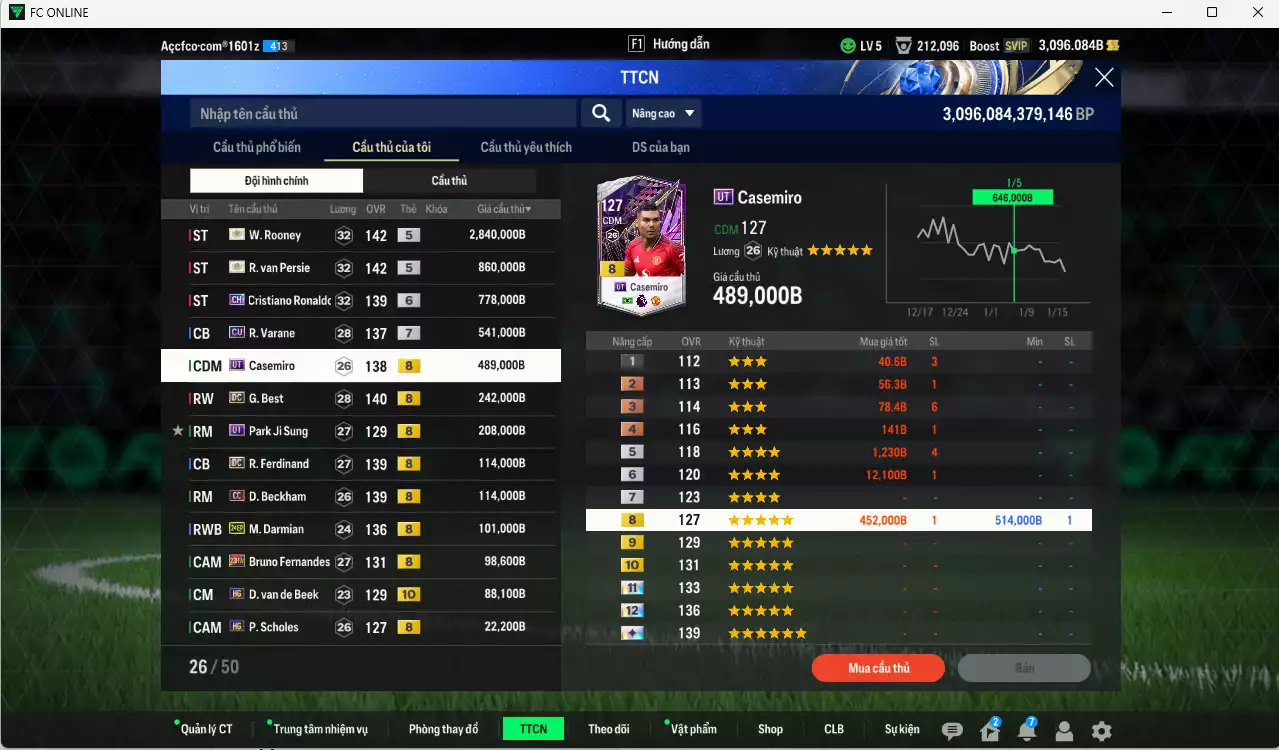 Ảnh Man Utd. 6.565.660b có Rooney ITM+5, CR7 CH+6, Van Persie ITM+5, Casemiro UT, Varane CU+7, Best DC, Park UT, Ferdinand DC, Beckham CC, Darmian 24EP, Bruno 23HW, Beek HG+10... Full miniface, còn nhiều CP GIẢM THUẾ. HLV Xịn, đã đào tạo full chỉ số cầu thủ