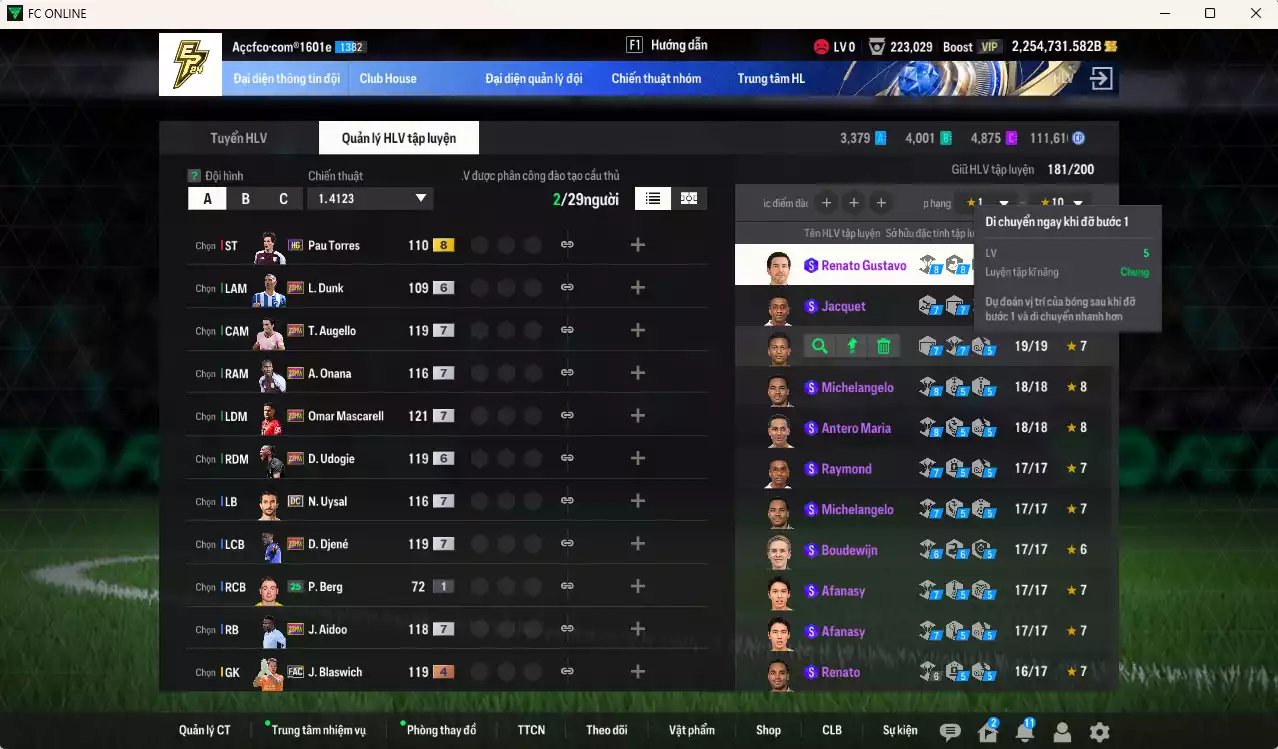 Ảnh ACC 2254731b trắng, có thẻ đổi tên, full miniface, còn CP GIẢM THUẾ. HLV Xịn, đã full đào tạo chiến thuật