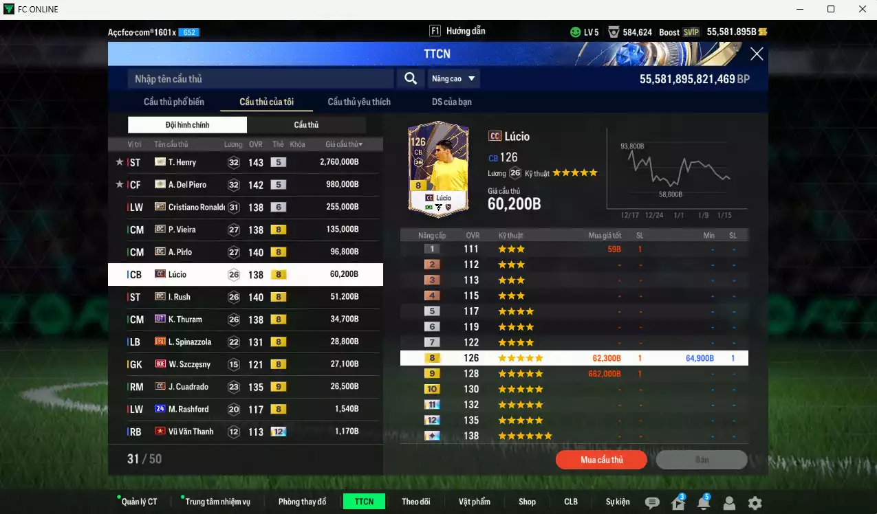 Ảnh [Tặng 200FC, 200MC] Juventus 4.461.770b dư 50kb có Henry ITM+5, Del Piero ITM+5, CR7 BLD+7 (fix BP), Vieira DC, Pirlo DC, Lúcio CC, Rush DC, K. Thuram UT... Full miniface, còn nhiều CP GIẢM THUẾ. HLV Xịn, đã full đào tạo chiến thuật