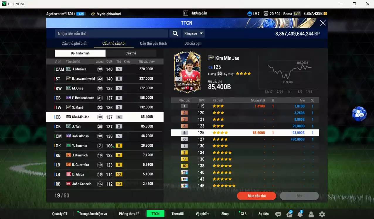 Ảnh Bayern Munich 1.235.950b có Musiala 25TS, Lewandowski WS, Olise 25TS, Beckenbauer CH, Mané WS, Kim Min Jae WS, Tah 25TS, Alonso CH... HLV Xịn, đã đào tạo full chỉ số nhiều cầu thủ. VIP BK Tháng 2