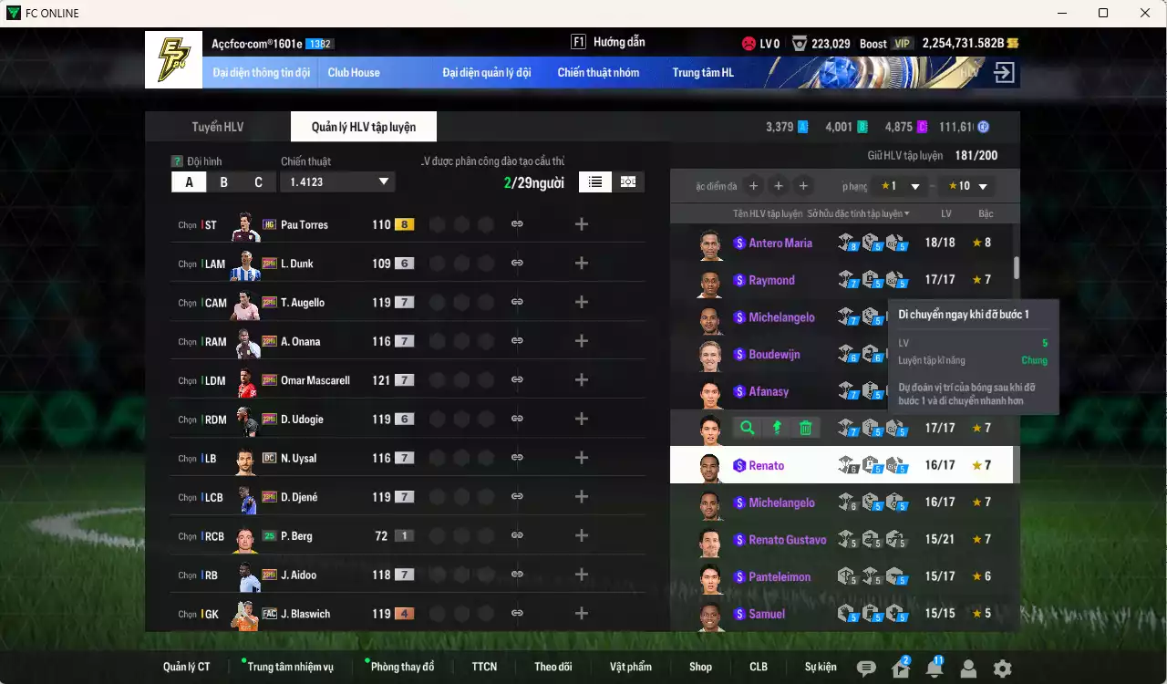 Ảnh ACC 2254731b trắng, có thẻ đổi tên, full miniface, còn CP GIẢM THUẾ. HLV Xịn, đã full đào tạo chiến thuật