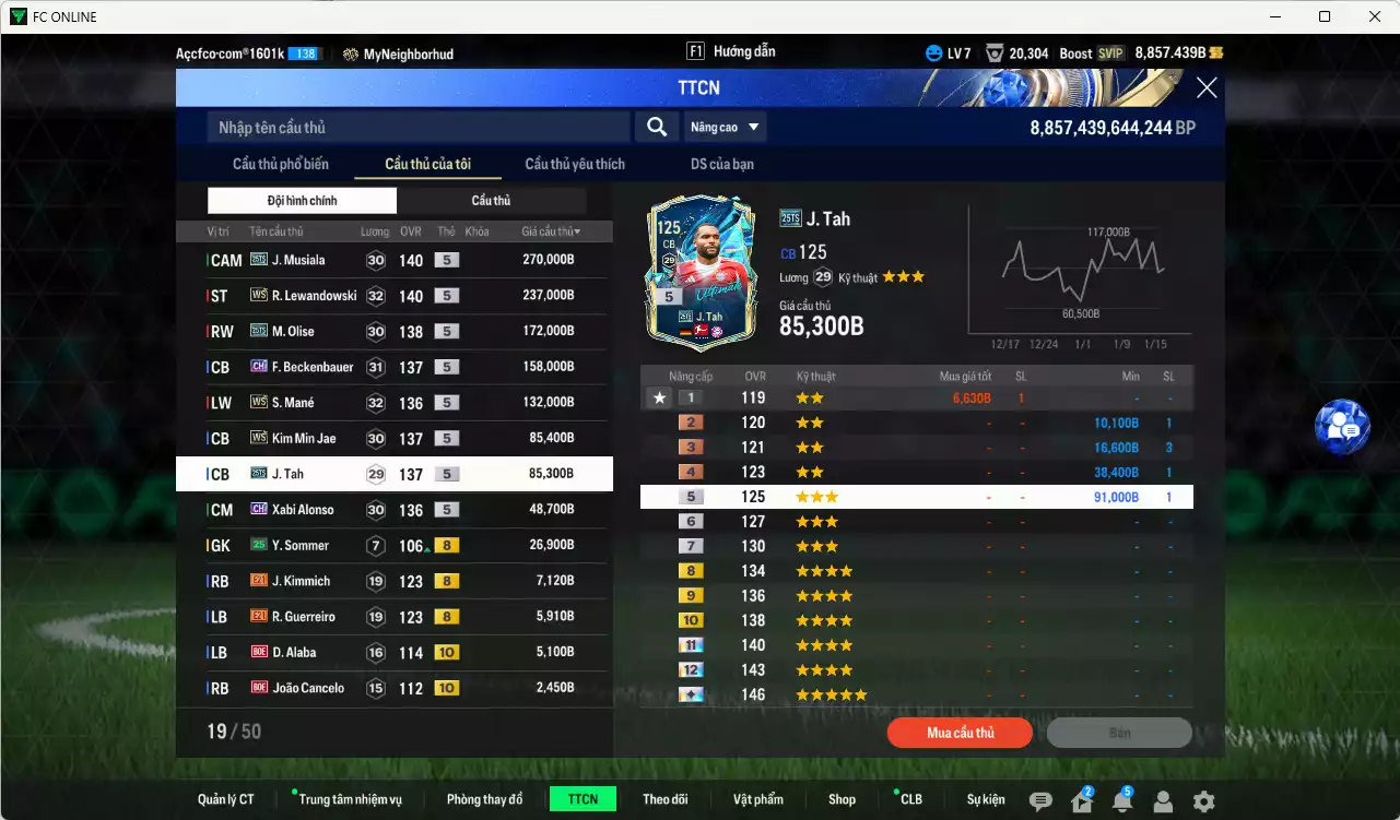 Ảnh Bayern Munich 1.235.950b có Musiala 25TS, Lewandowski WS, Olise 25TS, Beckenbauer CH, Mané WS, Kim Min Jae WS, Tah 25TS, Alonso CH... HLV Xịn, đã đào tạo full chỉ số nhiều cầu thủ. VIP BK Tháng 2