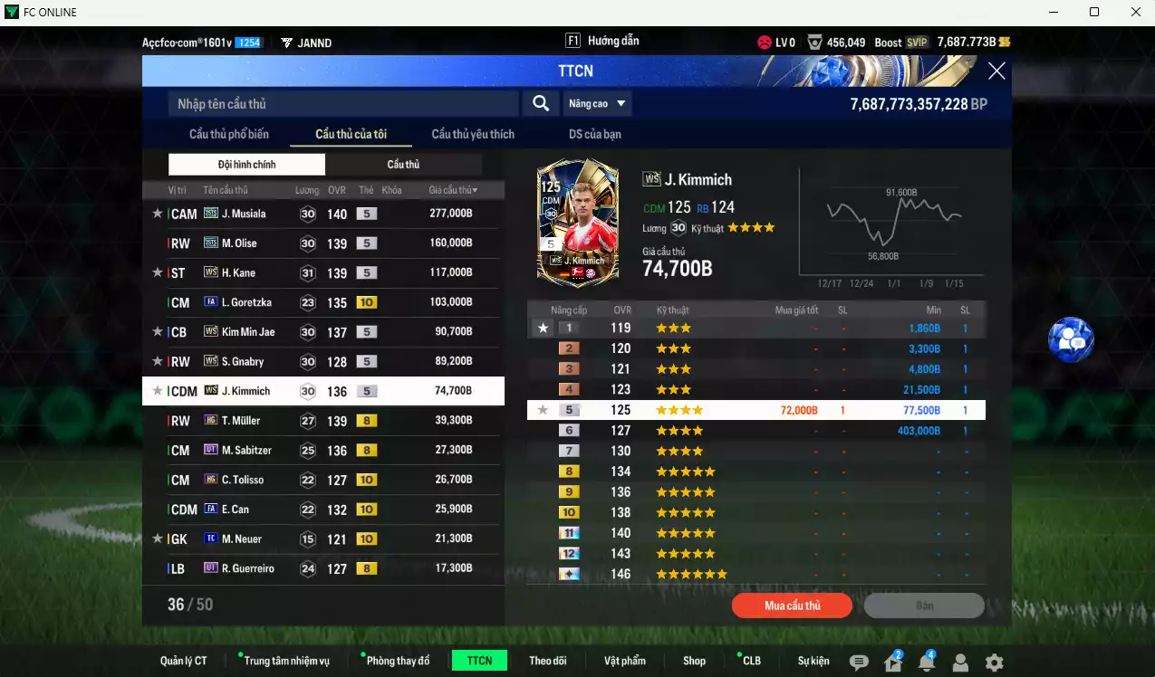 Ảnh Bayern Munich 1.080.810b có Musiala 25TS, Olise 25TS, Kane WS, Kim Min Jae WS, Goretzka FA+10, Gnabry WS, Kimmich WS, Mullger HG, Sabitzer HG, Guerreiro UT... Full miniface, còn nhiều CP GIẢM THUẾ. HLV Siêu Xịn, đã full đào tạo chiến thuật, dư 270k TC