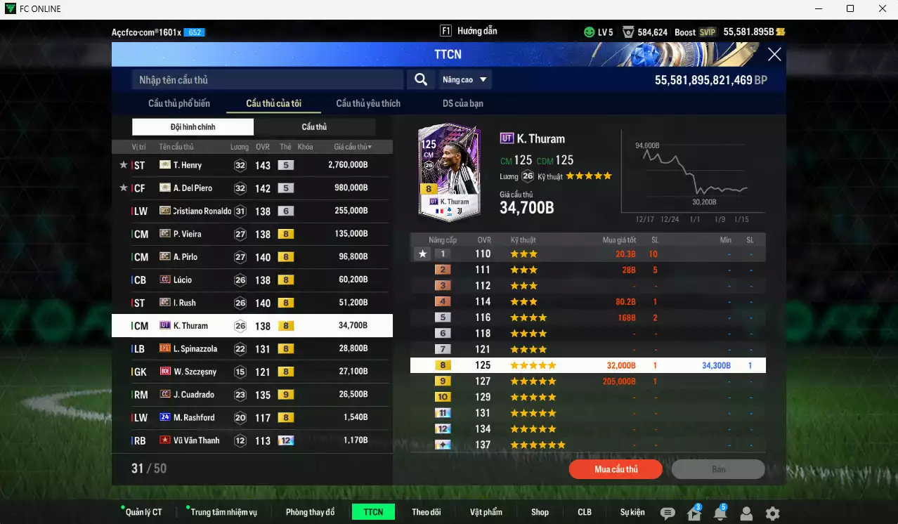 Ảnh [Tặng 200FC, 200MC] Juventus 4.461.770b dư 50kb có Henry ITM+5, Del Piero ITM+5, CR7 BLD+7 (fix BP), Vieira DC, Pirlo DC, Lúcio CC, Rush DC, K. Thuram UT... Full miniface, còn nhiều CP GIẢM THUẾ. HLV Xịn, đã full đào tạo chiến thuật