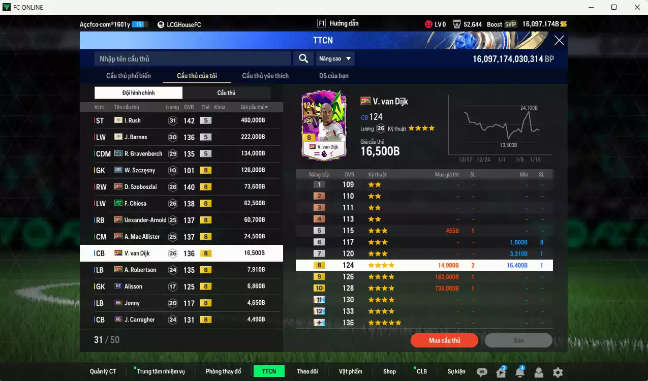 Ảnh Liverpool 1.218.680b có Rush ITM+5, Barnes ITM+5, Gravenberch 25TS, Szoboszlai 23HW, Chiesa FC, Arnold 23HW, Mac Allister 23HW, Van Dijk 23HW... Full miniface, HLV Xịn, dư 100k TC