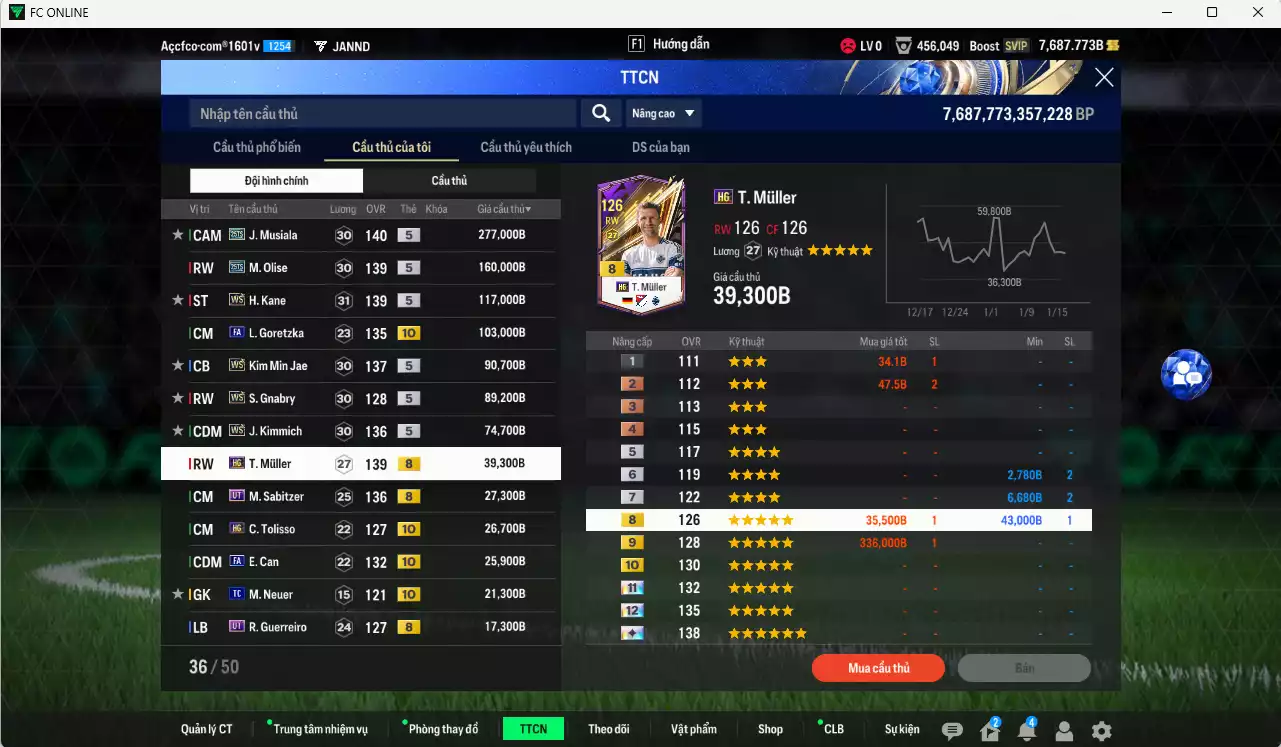 Ảnh Bayern Munich 1.080.810b có Musiala 25TS, Olise 25TS, Kane WS, Kim Min Jae WS, Goretzka FA+10, Gnabry WS, Kimmich WS, Mullger HG, Sabitzer HG, Guerreiro UT... Full miniface, còn nhiều CP GIẢM THUẾ. HLV Siêu Xịn, đã full đào tạo chiến thuật, dư 270k TC