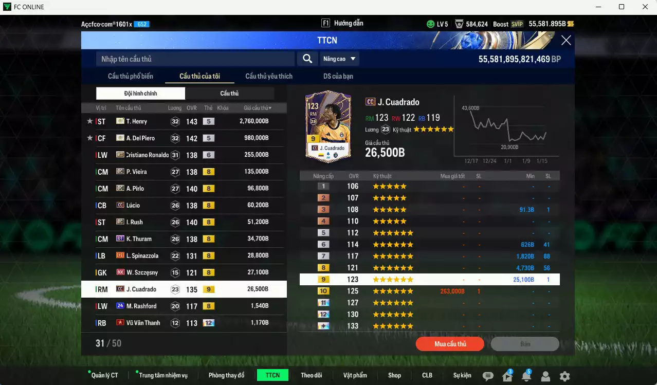 Ảnh [Tặng 200FC, 200MC] Juventus 4.461.770b dư 50kb có Henry ITM+5, Del Piero ITM+5, CR7 BLD+7 (fix BP), Vieira DC, Pirlo DC, Lúcio CC, Rush DC, K. Thuram UT... Full miniface, còn nhiều CP GIẢM THUẾ. HLV Xịn, đã full đào tạo chiến thuật