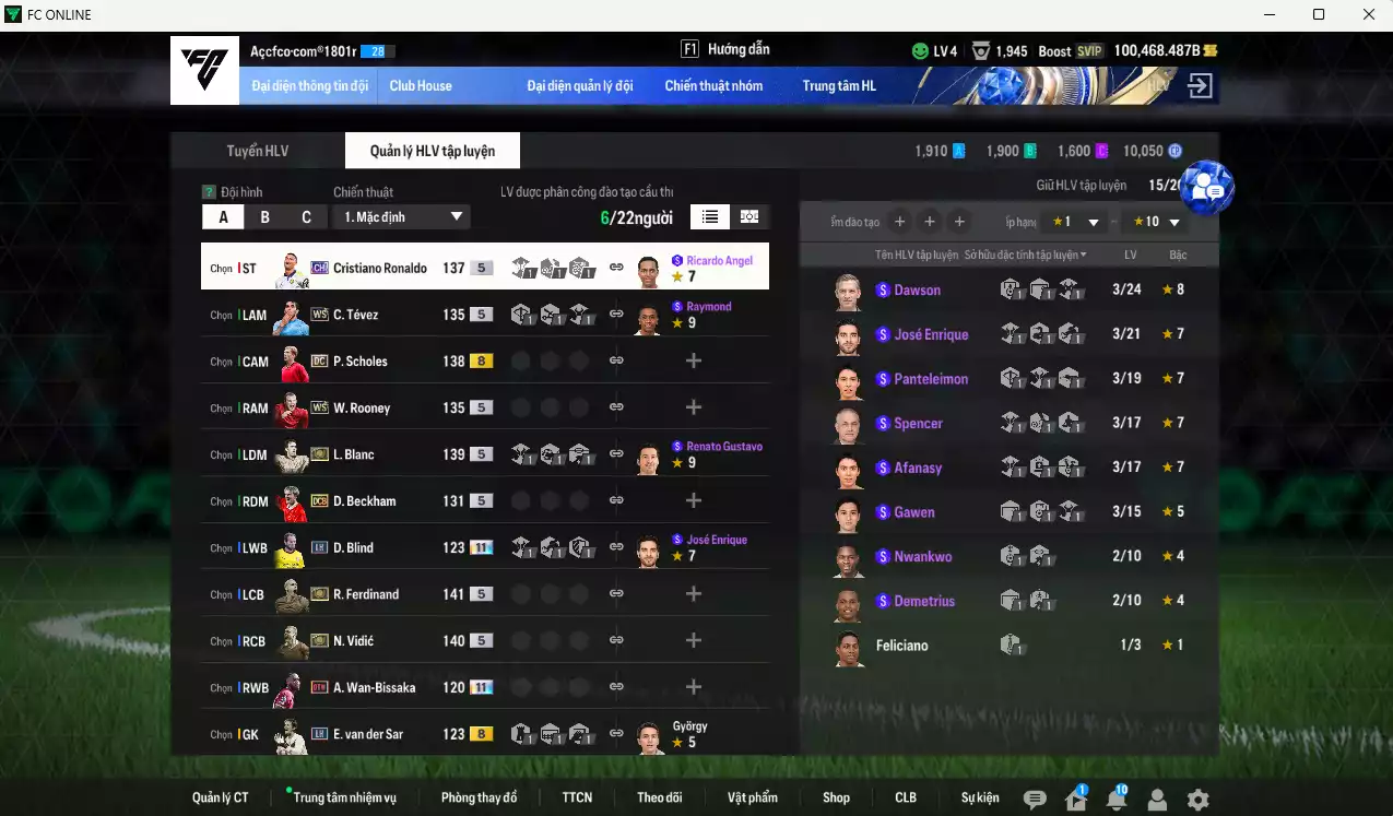 Ảnh [Tặng 100FC] Man Utd. 2.040.980b dư 100kb có Ferdinand ITM+5, Vidic ITM+5, Blanc ITM+5, CR7 CH, Beckham DCB, Tévez WS, Scholes DC, Rooney WS...