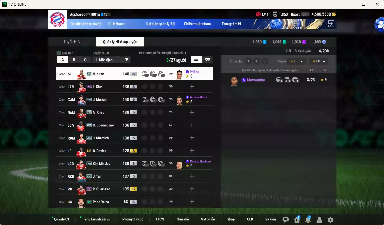 Ảnh Bayern Munich 1.419.620b có Kane 25TS, Musiala 25TS, Kimmich 25TS, Olise 25TS, Kim Min Jae 25TS, Upamecano 25TS, Tah 25TS, Goretzka FC+6, Díaz 25DP, Jackson 25DP...