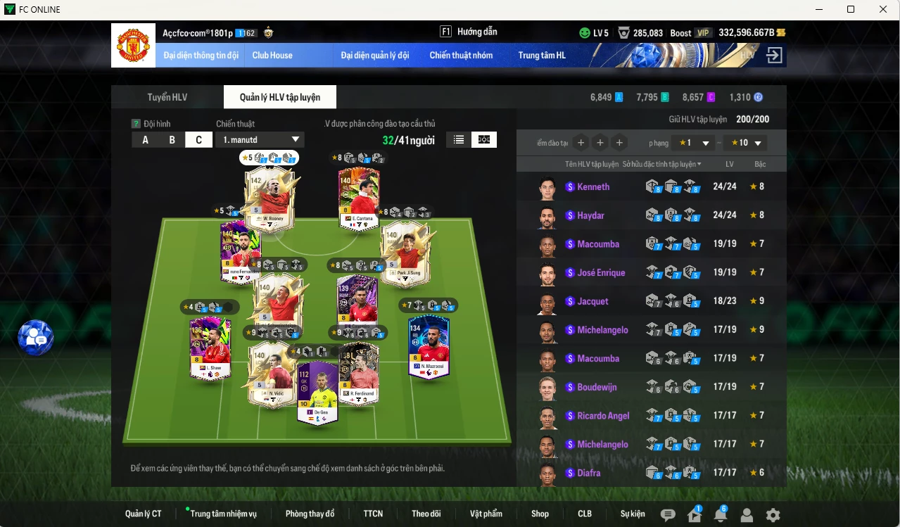 Ảnh [ACC tâm huyết, Dư nhiều BP] Man Utd. 7.347.450b dư 330kb có Rooney ITM+5, Schweinsteiger ITM+5, Vidic ITM+5, Casemiro UT, Tévez UT, Mainoo WB, Park ITM+5, Mazraoui 21UCL, Bruno 23HW, Forlán CC, Ferdinand DC, Beckham CC, Cunha MDL, Cantona JNM... Full miniface, HLV xịn, gần full đào tạo chiến thuật vs chỉ số ct, VIP BK Tháng 2