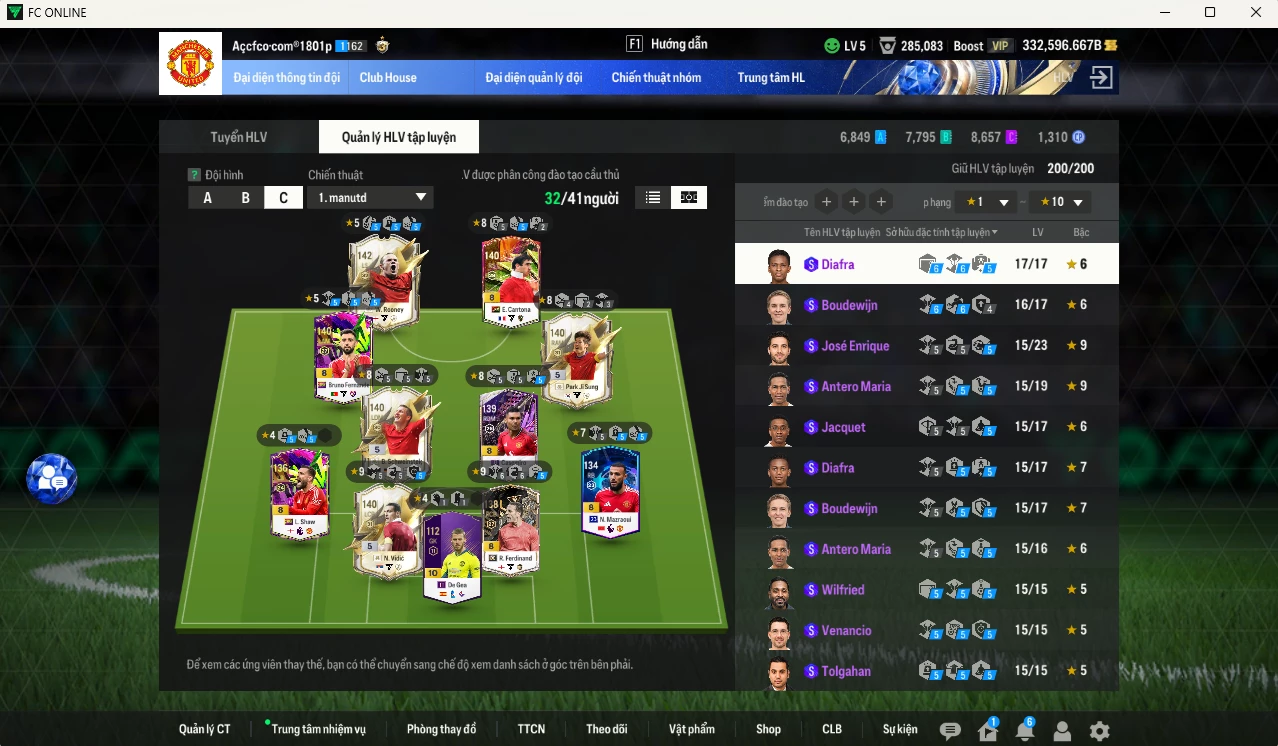 Ảnh [ACC tâm huyết, Dư nhiều BP] Man Utd. 7.347.450b dư 330kb có Rooney ITM+5, Schweinsteiger ITM+5, Vidic ITM+5, Casemiro UT, Tévez UT, Mainoo WB, Park ITM+5, Mazraoui 21UCL, Bruno 23HW, Forlán CC, Ferdinand DC, Beckham CC, Cunha MDL, Cantona JNM... Full miniface, HLV xịn, gần full đào tạo chiến thuật vs chỉ số ct, VIP BK Tháng 2