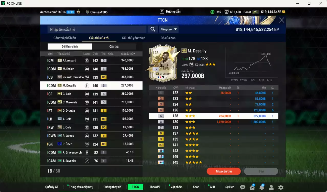 Ảnh [Dư nhiều BP] Chelsea 3.208.590b dư 600kb có Lampard ITM+5, Essien ITM+5, Desailly ITM+5, Makélélé ITM+5, Zola ITM+5, Drogba JNM, Ricardo Carvalho 23HR+10, A. Cole EBS+10, J. Cole 23HR+10... Full miniface, còn nhiều CP GIẢM THUẾ. HLV Xịn, đã full đào tạo chiến thuật vs chỉ số cầu thủ