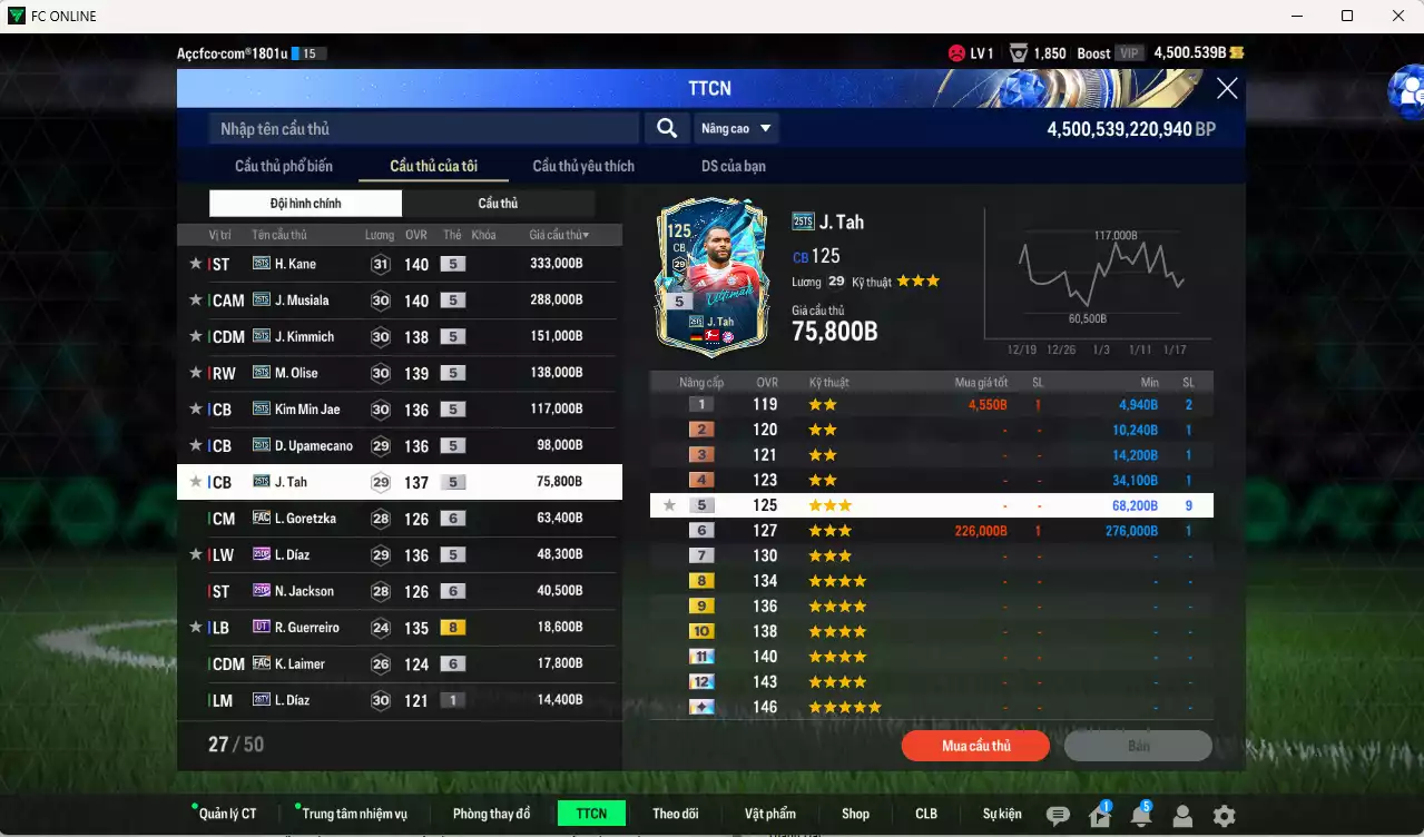 Ảnh Bayern Munich 1.419.620b có Kane 25TS, Musiala 25TS, Kimmich 25TS, Olise 25TS, Kim Min Jae 25TS, Upamecano 25TS, Tah 25TS, Goretzka FC+6, Díaz 25DP, Jackson 25DP...