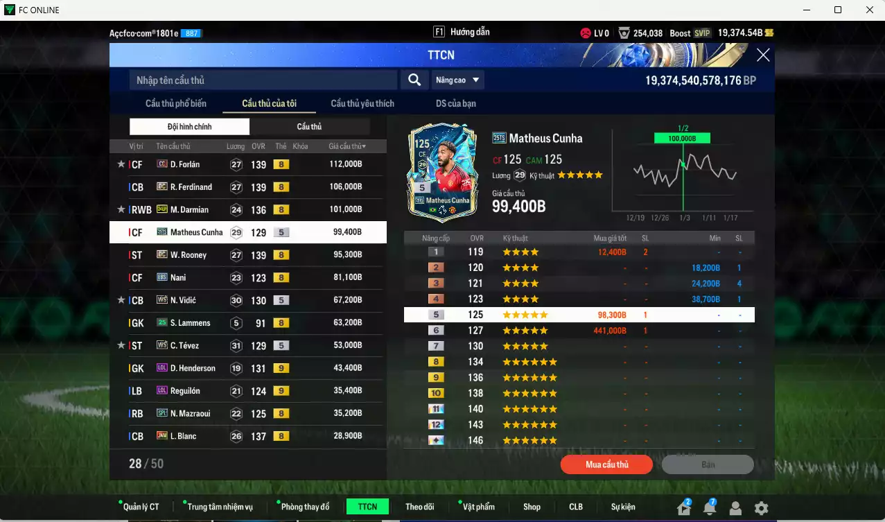 Ảnh Man Utd. 7.926.610b có Charlton ITM+5, CR7 WS, Schweinsteiger ITM+5, Beckham DCB+6, Park UT, Varane BTB, McTominay 25TS, Forlán CC, Ferdinand DC, Darmian 24EP, Cunha 25TS, Rooney DC... Full miniface, còn nhiều thẻ BV NCL. HLV Xịn, đẫ full đào tạo chỉ số cầu thủ vs gần full đào tạo chiến thuật