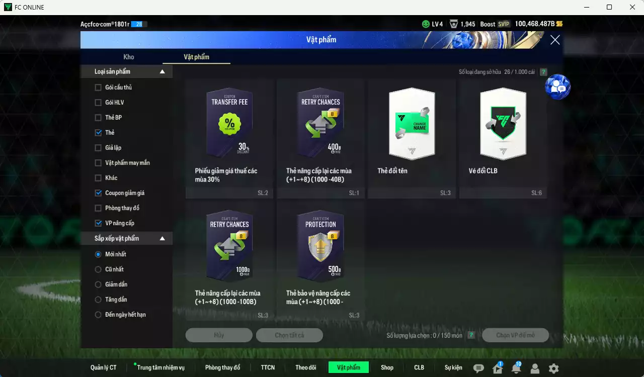 Ảnh [Tặng 100FC] Man Utd. 2.040.980b dư 100kb có Ferdinand ITM+5, Vidic ITM+5, Blanc ITM+5, CR7 CH, Beckham DCB, Tévez WS, Scholes DC, Rooney WS...