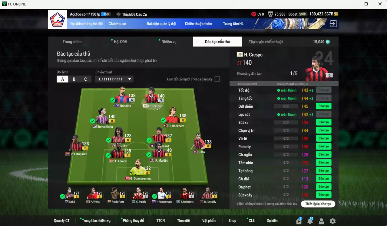 Ảnh AC Milan 1.888.400b dư 130kb có Crespo ITM+5, Aubameyang UT, Ronaldo CH, Ronaldinho MDL, Beckham CC, Reijnders 25TS, Kaká LN, Maldini CC, Pulisic 25TS, Desailly CC, Rijkaard HG... HLV Xịn, gần full đào tạo chiến thuật vs toàn bộ chỉ số cầu thủ