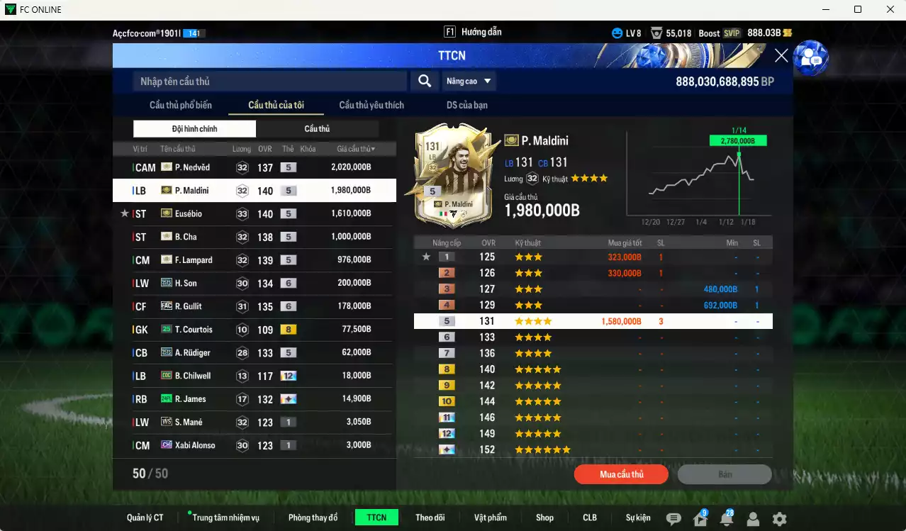 Ảnh Quốc Dân best 8.174.480b có Maldini ITM+5, Eusébio ITM+5, Nedved ITM+5, Lampard ITM+5, B. Cha ITM+5, H. Son 25TS+6, Gullit FAC+6, Rudiger 25TS... Còn nhiều CP GIẢM THUẾ, HLV Xịn, đã đào tạo full chỉ số cầu thủ, dư 100k TC