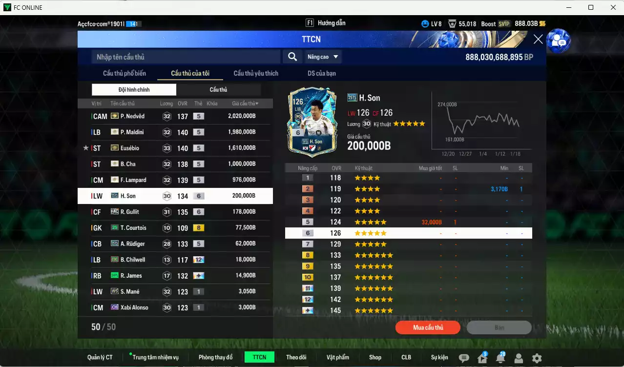 Ảnh Quốc Dân best 8.174.480b có Maldini ITM+5, Eusébio ITM+5, Nedved ITM+5, Lampard ITM+5, B. Cha ITM+5, H. Son 25TS+6, Gullit FAC+6, Rudiger 25TS... Còn nhiều CP GIẢM THUẾ, HLV Xịn, đã đào tạo full chỉ số cầu thủ, dư 100k TC