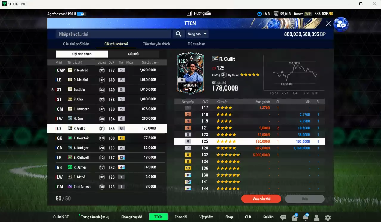 Ảnh Quốc Dân best 8.174.480b có Maldini ITM+5, Eusébio ITM+5, Nedved ITM+5, Lampard ITM+5, B. Cha ITM+5, H. Son 25TS+6, Gullit FAC+6, Rudiger 25TS... Còn nhiều CP GIẢM THUẾ, HLV Xịn, đã đào tạo full chỉ số cầu thủ, dư 100k TC