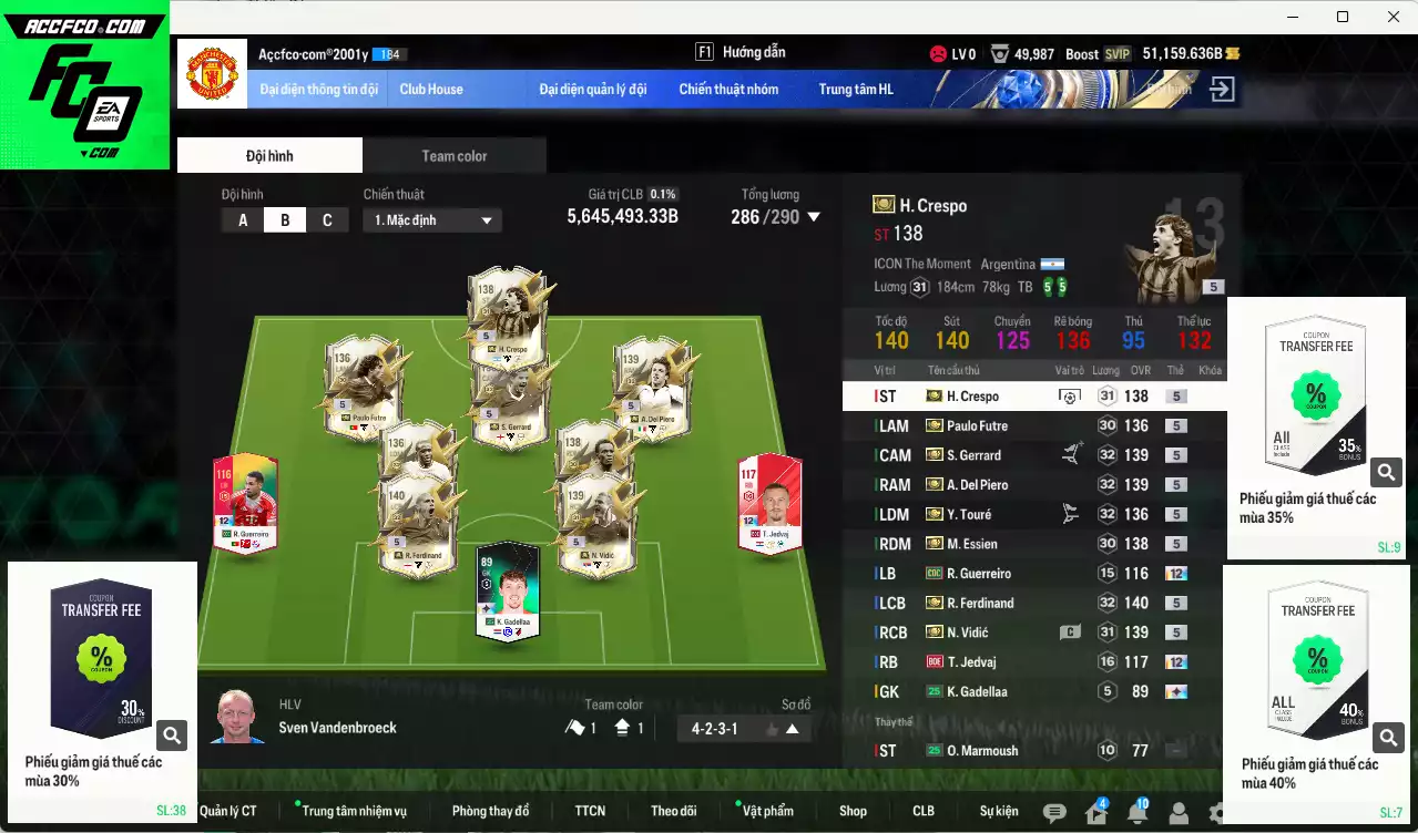 [Tặng Gadellaa live+13] Full mùa ITM+5 5.645.490b dư 50kb có Gerrard, Touré, Del Piero, Ferdinand, Vidic, Essien, Crespo, Futre... ITM+5 . Còn nhiều CP GIẢM THUẾ, dư 240k TC
