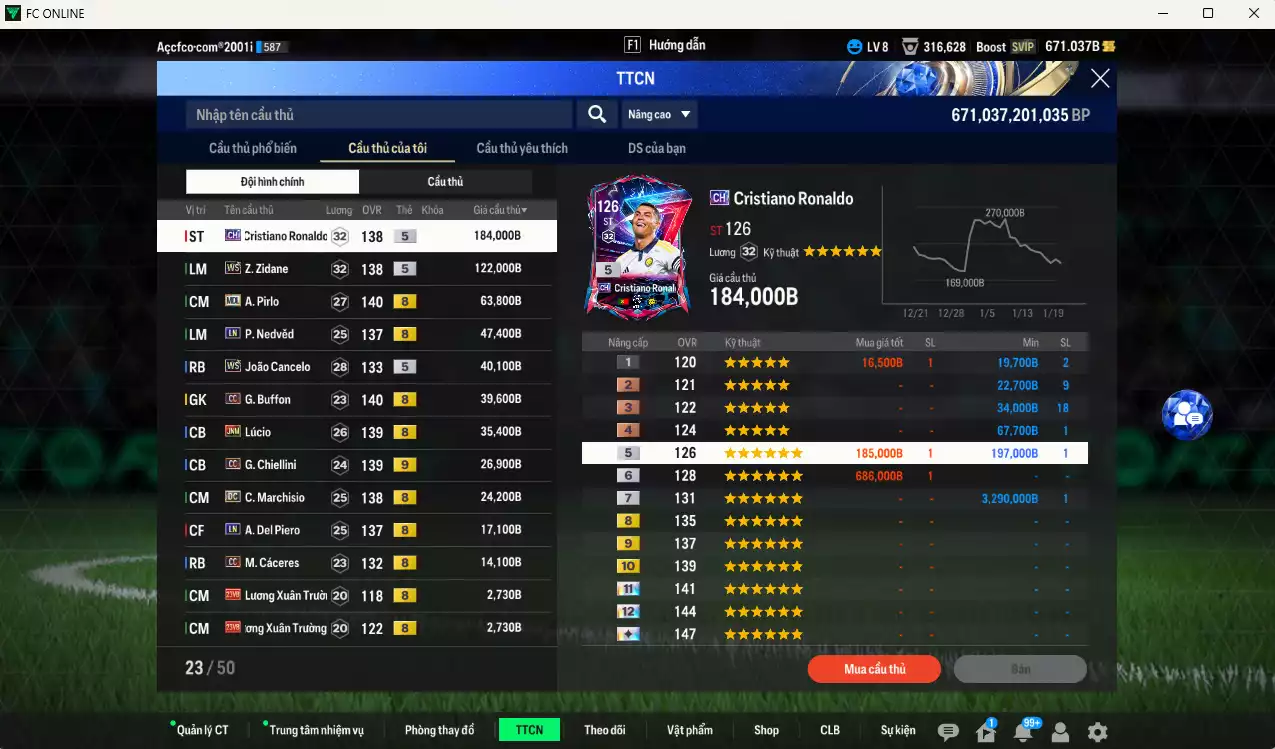 Ảnh Juventus 623.100b có CR7 CH, Zidane WS, Pirlo MDL, Nedved LN, Cancelo WS, Buffon CC, Lúcio JNM, Chiellini CC, Marchisio DC... Full miniface, HLV Xịn, đã full đào tạo chiến thuật vs chỉ số cầu thủ