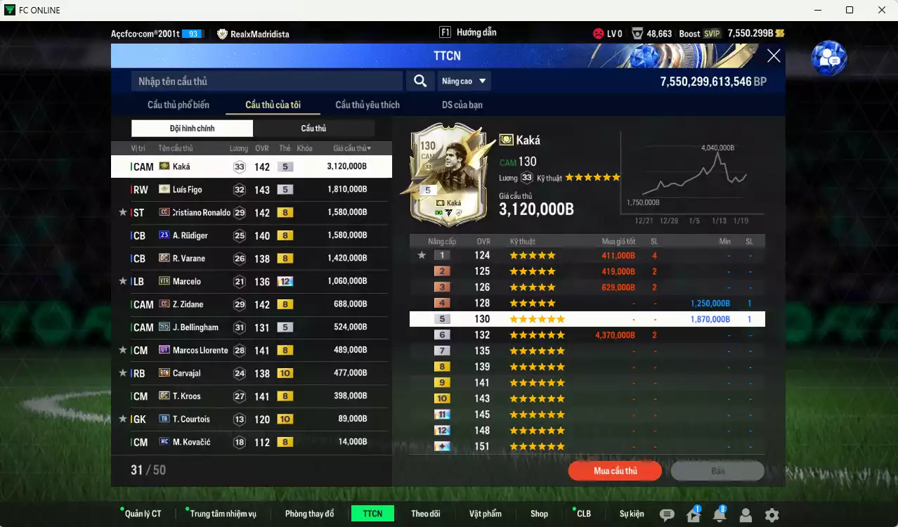 Ảnh [Tặng 200FC] Real Madrid 13.269.00b có Kaká ITM+5, Figo ITM+5, CR7 CC+8, Rudiger 23UCL, Varane DC, Marcelo VTR+12, Zidane CC, Llorente UT, Bellingham 25TS, Kroos DC, Carvajal RTN+10... Còn nhiều CP GẢM THUẾ, HLV Xịn, dã đào tạo full chỉ số cầu thủ, dư 100k TC, VIP BK Tháng 1