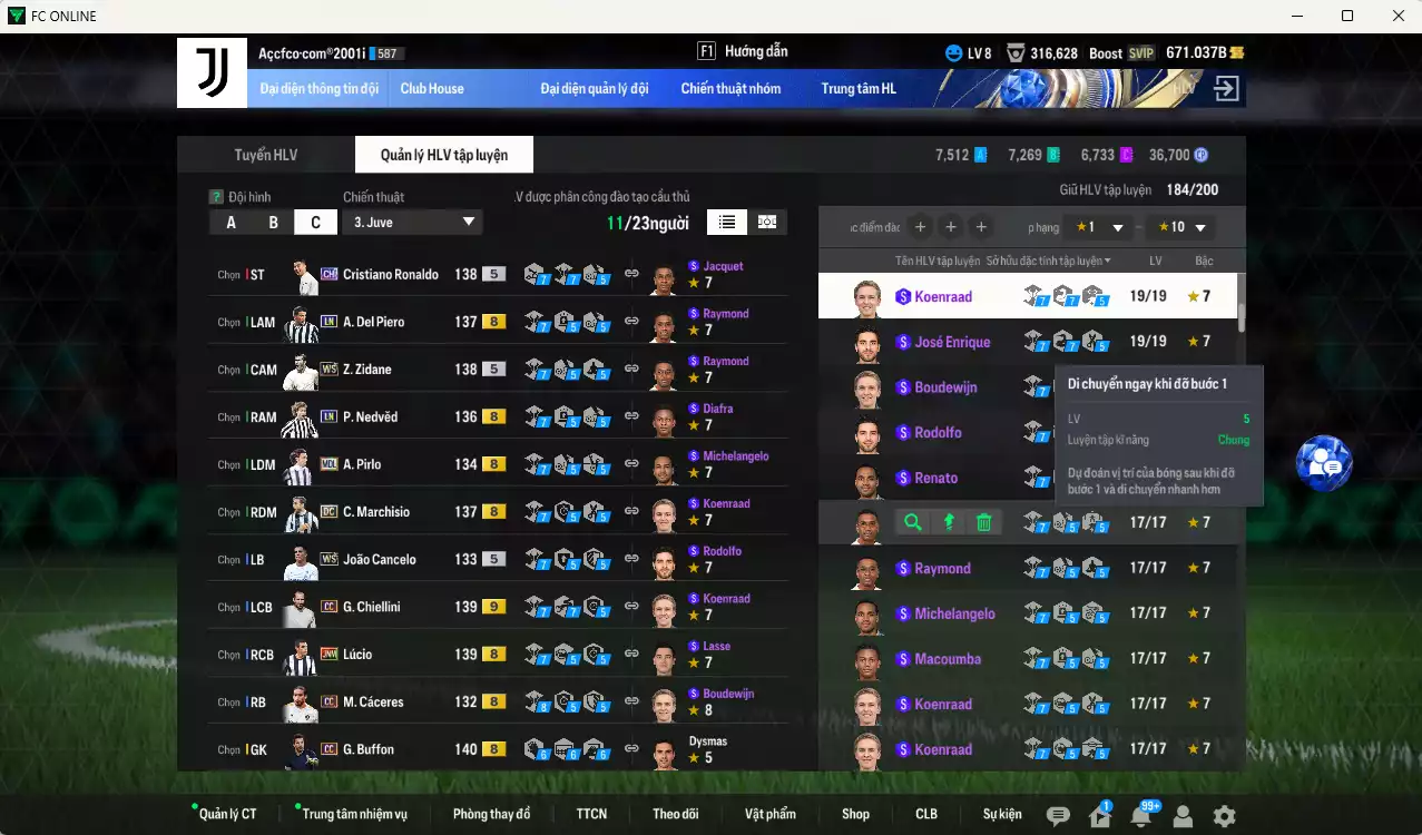 Ảnh Juventus 623.100b có CR7 CH, Zidane WS, Pirlo MDL, Nedved LN, Cancelo WS, Buffon CC, Lúcio JNM, Chiellini CC, Marchisio DC... Full miniface, HLV Xịn, đã full đào tạo chiến thuật vs chỉ số cầu thủ