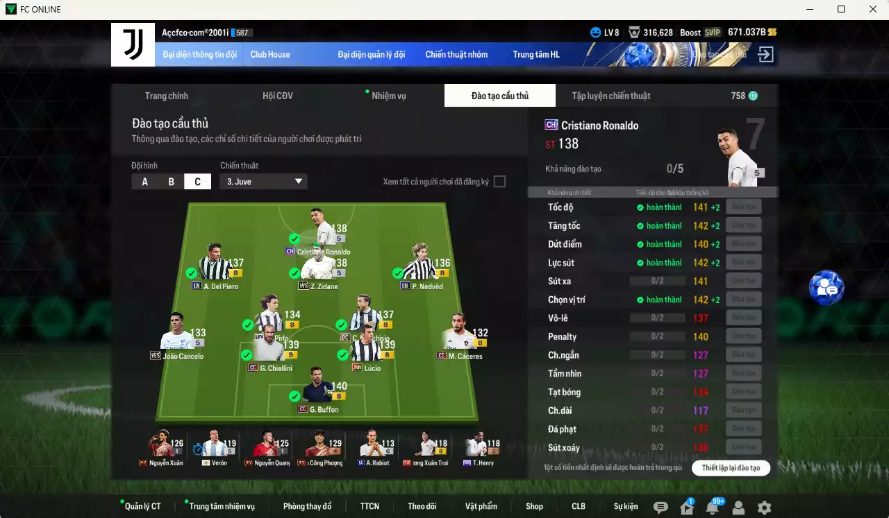 Ảnh Juventus 623.100b có CR7 CH, Zidane WS, Pirlo MDL, Nedved LN, Cancelo WS, Buffon CC, Lúcio JNM, Chiellini CC, Marchisio DC... Full miniface, HLV Xịn, đã full đào tạo chiến thuật vs chỉ số cầu thủ