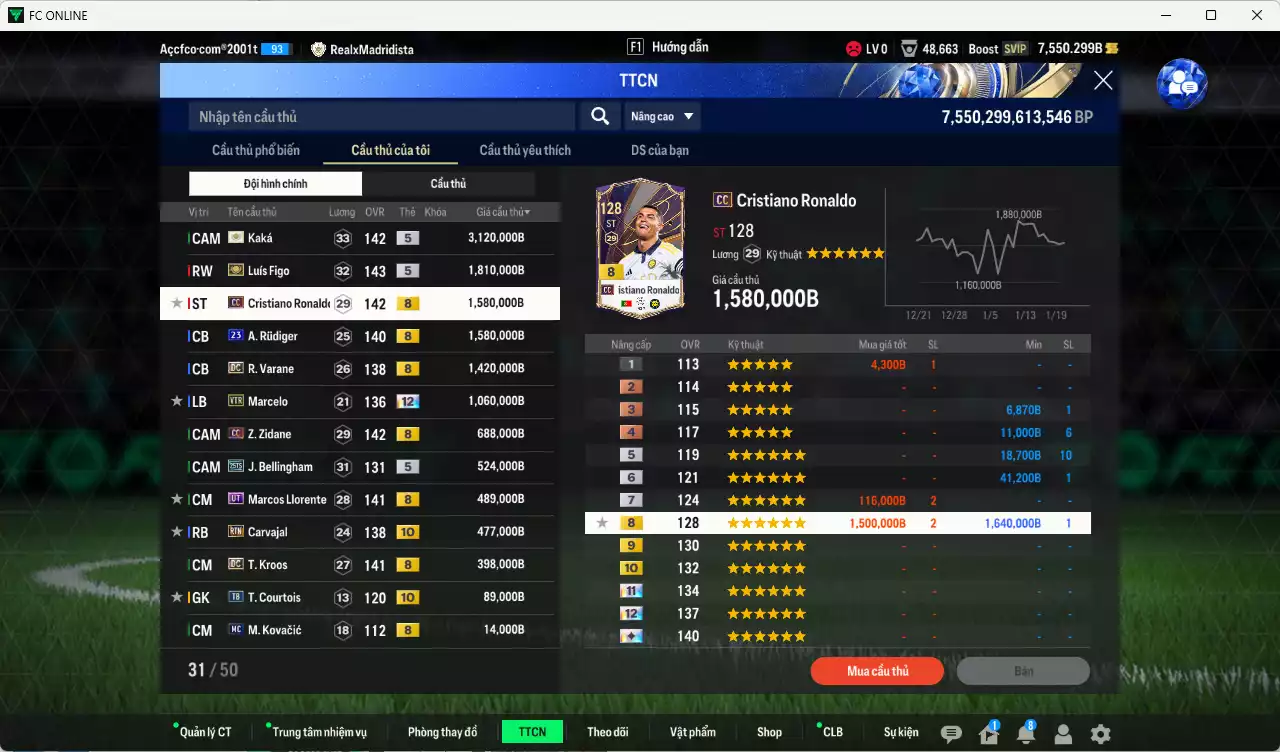 Ảnh [Tặng 200FC] Real Madrid 13.269.00b có Kaká ITM+5, Figo ITM+5, CR7 CC+8, Rudiger 23UCL, Varane DC, Marcelo VTR+12, Zidane CC, Llorente UT, Bellingham 25TS, Kroos DC, Carvajal RTN+10... Còn nhiều CP GẢM THUẾ, HLV Xịn, dã đào tạo full chỉ số cầu thủ, dư 100k TC, VIP BK Tháng 1