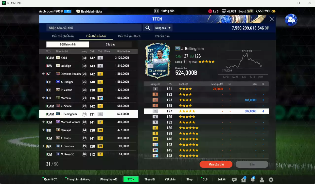 Ảnh [Tặng 200FC] Real Madrid 13.269.00b có Kaká ITM+5, Figo ITM+5, CR7 CC+8, Rudiger 23UCL, Varane DC, Marcelo VTR+12, Zidane CC, Llorente UT, Bellingham 25TS, Kroos DC, Carvajal RTN+10... Còn nhiều CP GẢM THUẾ, HLV Xịn, dã đào tạo full chỉ số cầu thủ, dư 100k TC, VIP BK Tháng 1