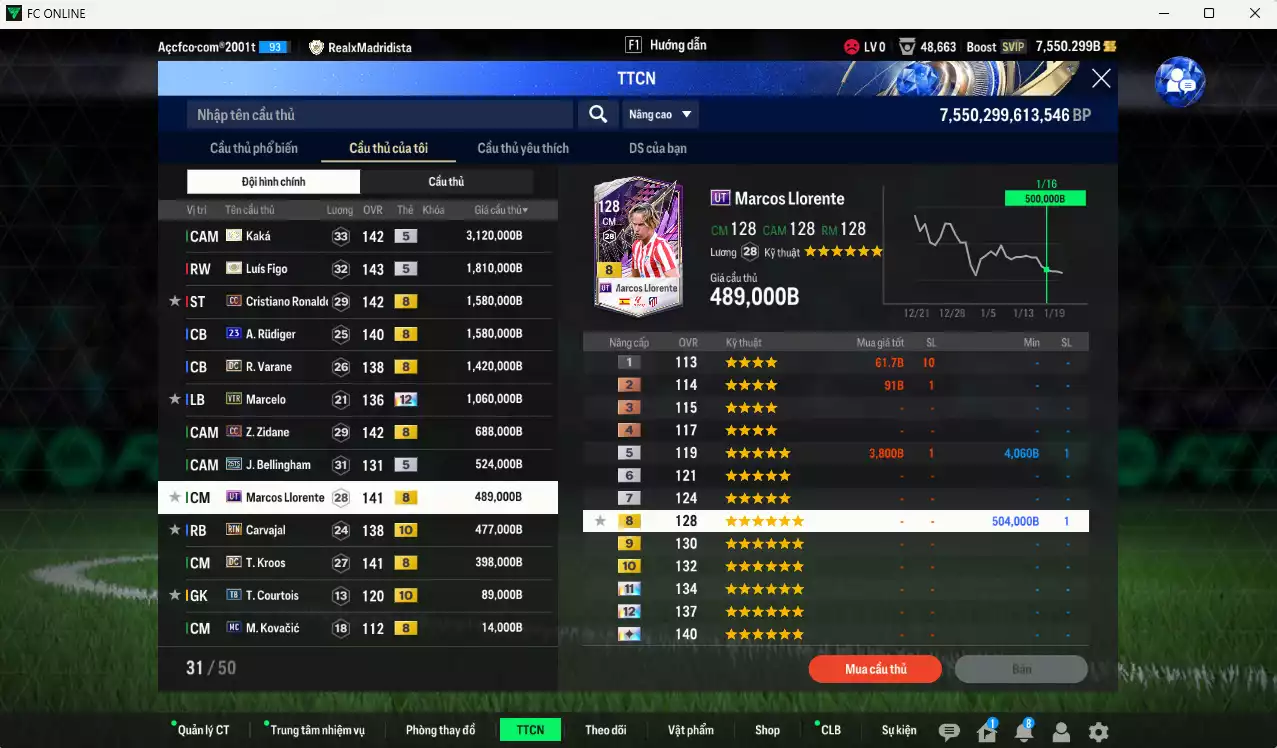 Ảnh [Tặng 200FC] Real Madrid 13.269.00b có Kaká ITM+5, Figo ITM+5, CR7 CC+8, Rudiger 23UCL, Varane DC, Marcelo VTR+12, Zidane CC, Llorente UT, Bellingham 25TS, Kroos DC, Carvajal RTN+10... Còn nhiều CP GẢM THUẾ, HLV Xịn, dã đào tạo full chỉ số cầu thủ, dư 100k TC, VIP BK Tháng 1