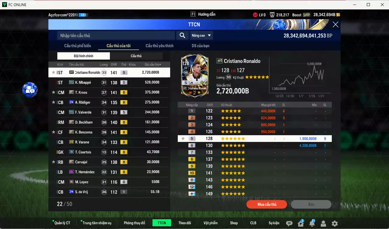 Ảnh Real Madrid 4.667.430b có CR7 WS, Mbappé 25TS, Kroos DC, Rudiger 24UCL Valverde 25TS, Beckham DC, Benzema DC, Varane BTB, Carvajal DC... Full miniface, HLV Xịn, đã đào tạo full chỉ số cầu thủ