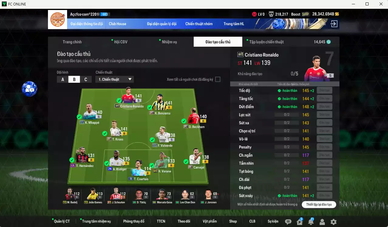 Ảnh Real Madrid 4.667.430b có CR7 WS, Mbappé 25TS, Kroos DC, Rudiger 24UCL Valverde 25TS, Beckham DC, Benzema DC, Varane BTB, Carvajal DC... Full miniface, HLV Xịn, đã đào tạo full chỉ số cầu thủ