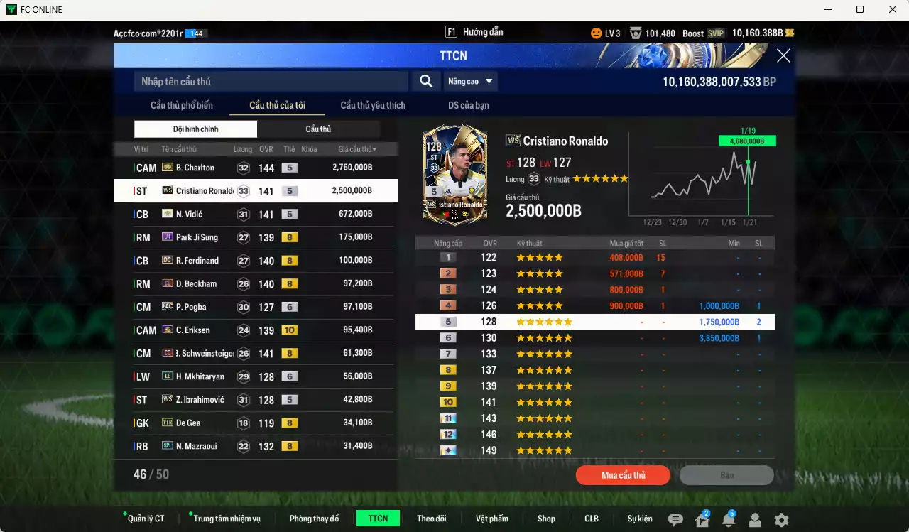 Ảnh Man Utd. 6.866.070b có Charlton ITM+5, CR7 WS, Vidic ITM+5, Park UT, Ferdinand DC, Beckham CC, Pogba FAC+6, Eriksen HG+10, Schweinsteiger CC, Mkhitaryan LE+6, Ibrahimovic WS... Còn nhiều CP GIẢM THUẾ, HLV Xịn, gần full đào tạo