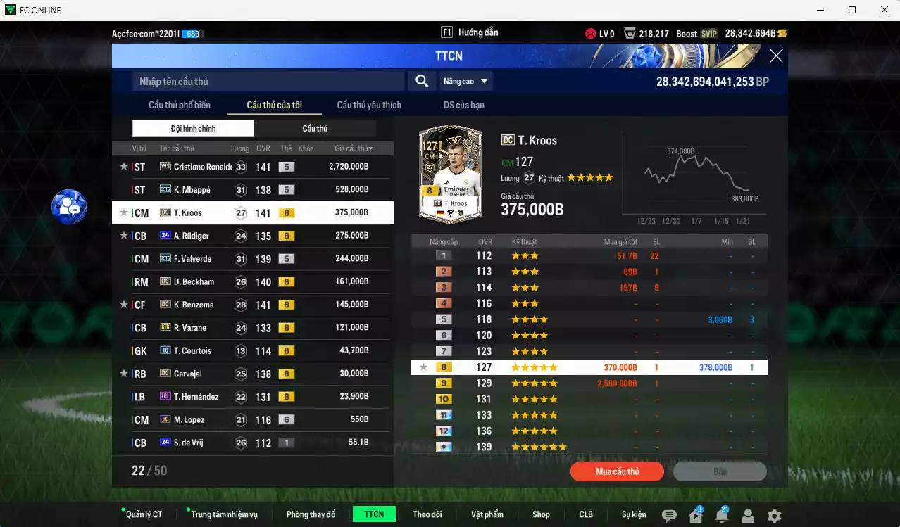 Ảnh Real Madrid 4.667.430b có CR7 WS, Mbappé 25TS, Kroos DC, Rudiger 24UCL Valverde 25TS, Beckham DC, Benzema DC, Varane BTB, Carvajal DC... Full miniface, HLV Xịn, đã đào tạo full chỉ số cầu thủ