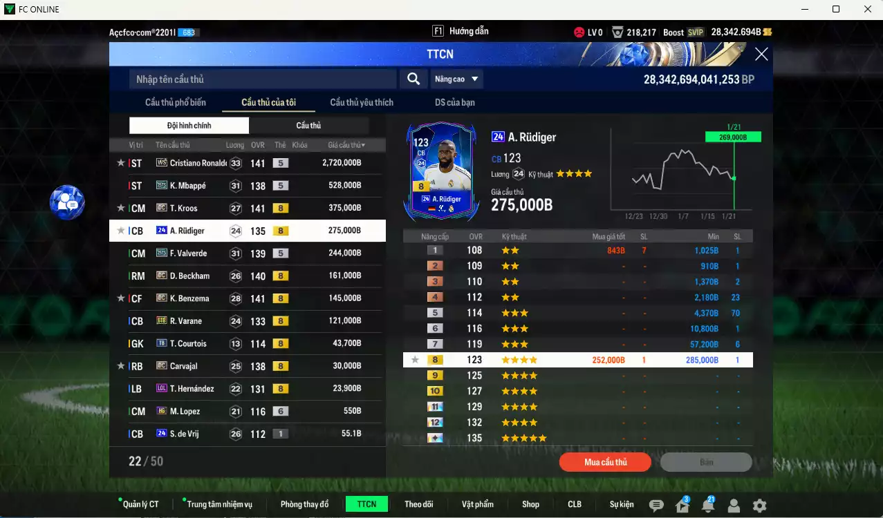 Ảnh Real Madrid 4.667.430b có CR7 WS, Mbappé 25TS, Kroos DC, Rudiger 24UCL Valverde 25TS, Beckham DC, Benzema DC, Varane BTB, Carvajal DC... Full miniface, HLV Xịn, đã đào tạo full chỉ số cầu thủ