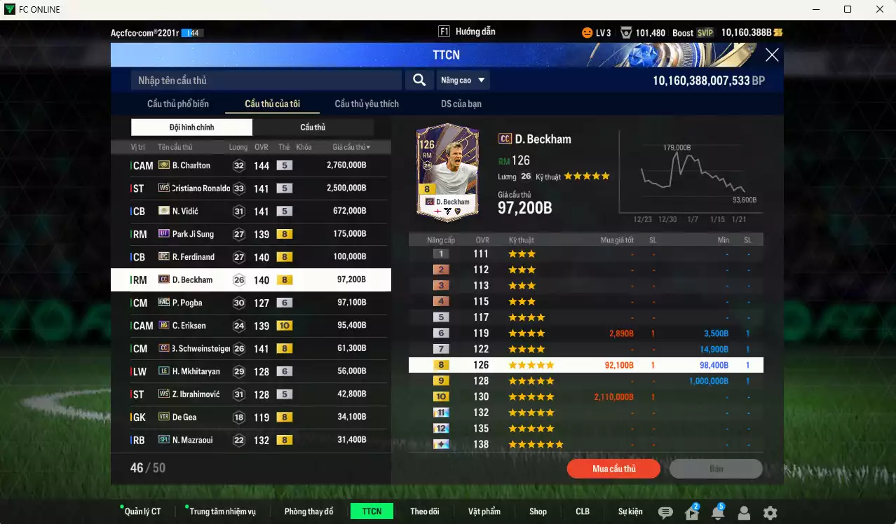 Ảnh Man Utd. 6.866.070b có Charlton ITM+5, CR7 WS, Vidic ITM+5, Park UT, Ferdinand DC, Beckham CC, Pogba FAC+6, Eriksen HG+10, Schweinsteiger CC, Mkhitaryan LE+6, Ibrahimovic WS... Còn nhiều CP GIẢM THUẾ, HLV Xịn, gần full đào tạo