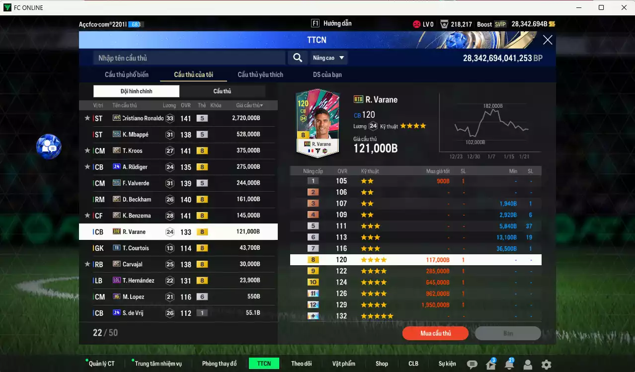 Ảnh Real Madrid 4.667.430b có CR7 WS, Mbappé 25TS, Kroos DC, Rudiger 24UCL Valverde 25TS, Beckham DC, Benzema DC, Varane BTB, Carvajal DC... Full miniface, HLV Xịn, đã đào tạo full chỉ số cầu thủ