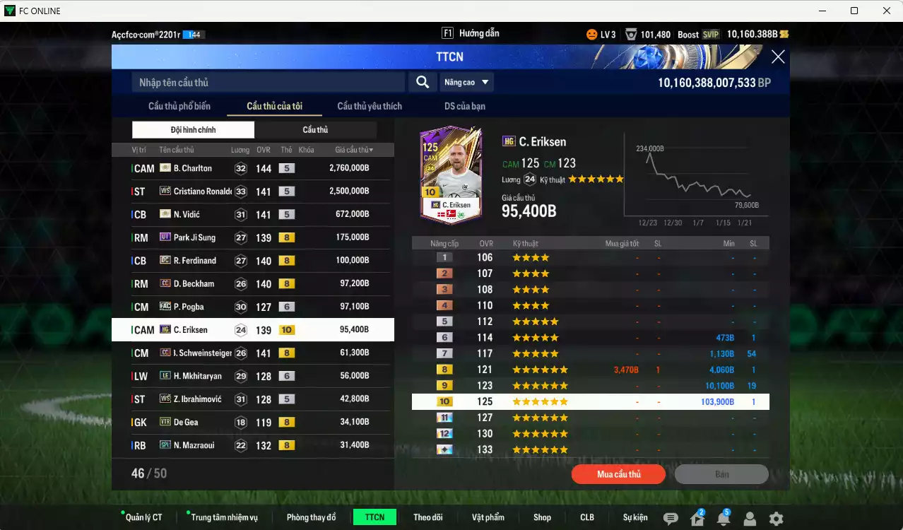 Ảnh Man Utd. 6.866.070b có Charlton ITM+5, CR7 WS, Vidic ITM+5, Park UT, Ferdinand DC, Beckham CC, Pogba FAC+6, Eriksen HG+10, Schweinsteiger CC, Mkhitaryan LE+6, Ibrahimovic WS... Còn nhiều CP GIẢM THUẾ, HLV Xịn, gần full đào tạo