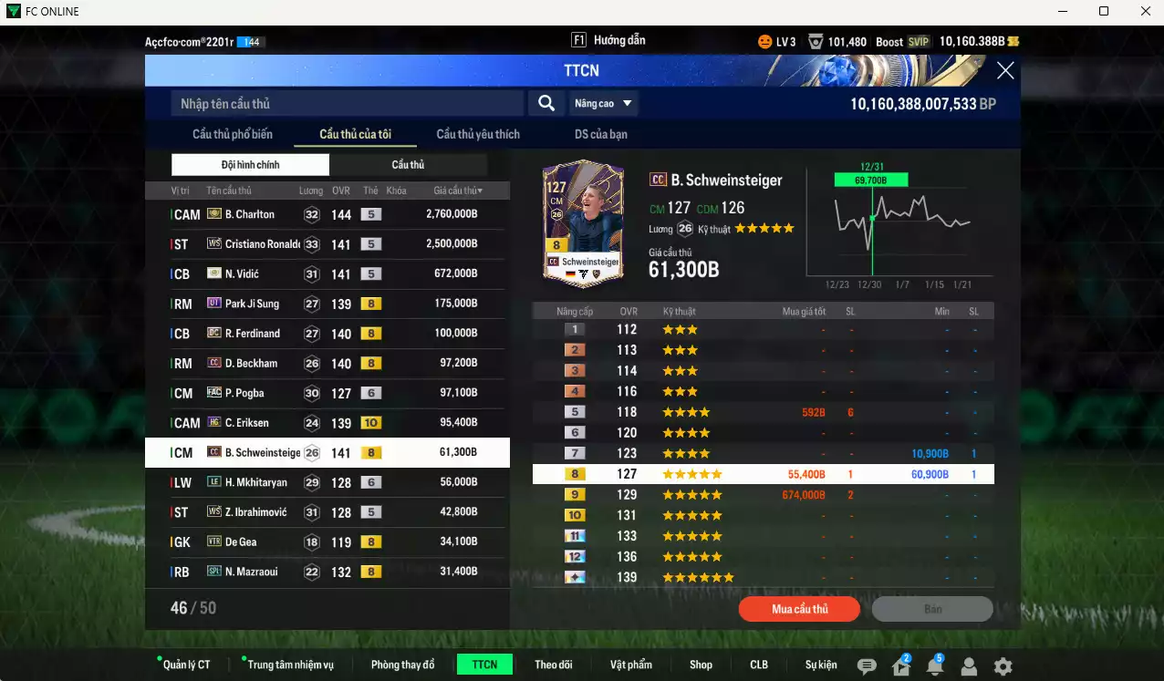 Ảnh Man Utd. 6.866.070b có Charlton ITM+5, CR7 WS, Vidic ITM+5, Park UT, Ferdinand DC, Beckham CC, Pogba FAC+6, Eriksen HG+10, Schweinsteiger CC, Mkhitaryan LE+6, Ibrahimovic WS... Còn nhiều CP GIẢM THUẾ, HLV Xịn, gần full đào tạo