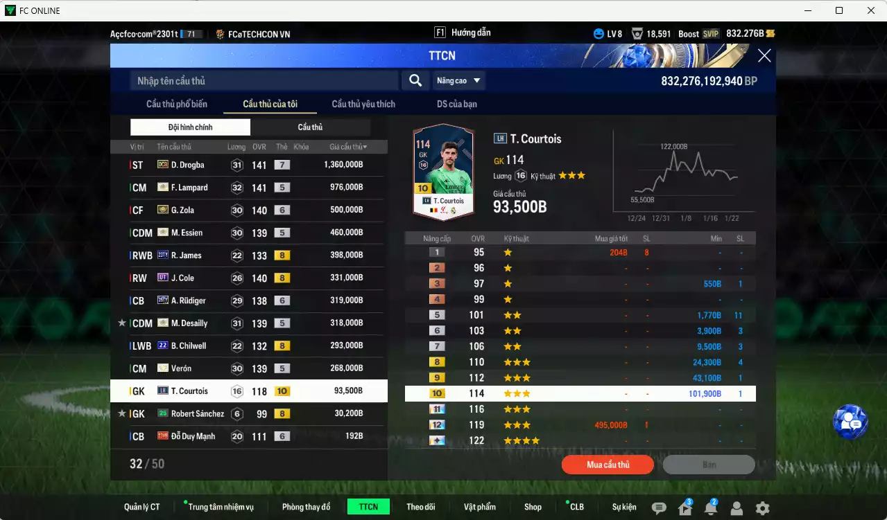 Ảnh Chelsea 5.347.110b có Drogba DCB+7, Lampard ITM+5, Zola ITM+6, R. James 23TY+8, J. Cole UT, Essien ITM+5, Verón ITM+5, Desailly ITM+5, Rudiger 25TY+6, Chilwell 22UCL, Courtois LH+10... Đã đào tạo chỉ số nhiều cầu thủ, VIP BK Tháng 2