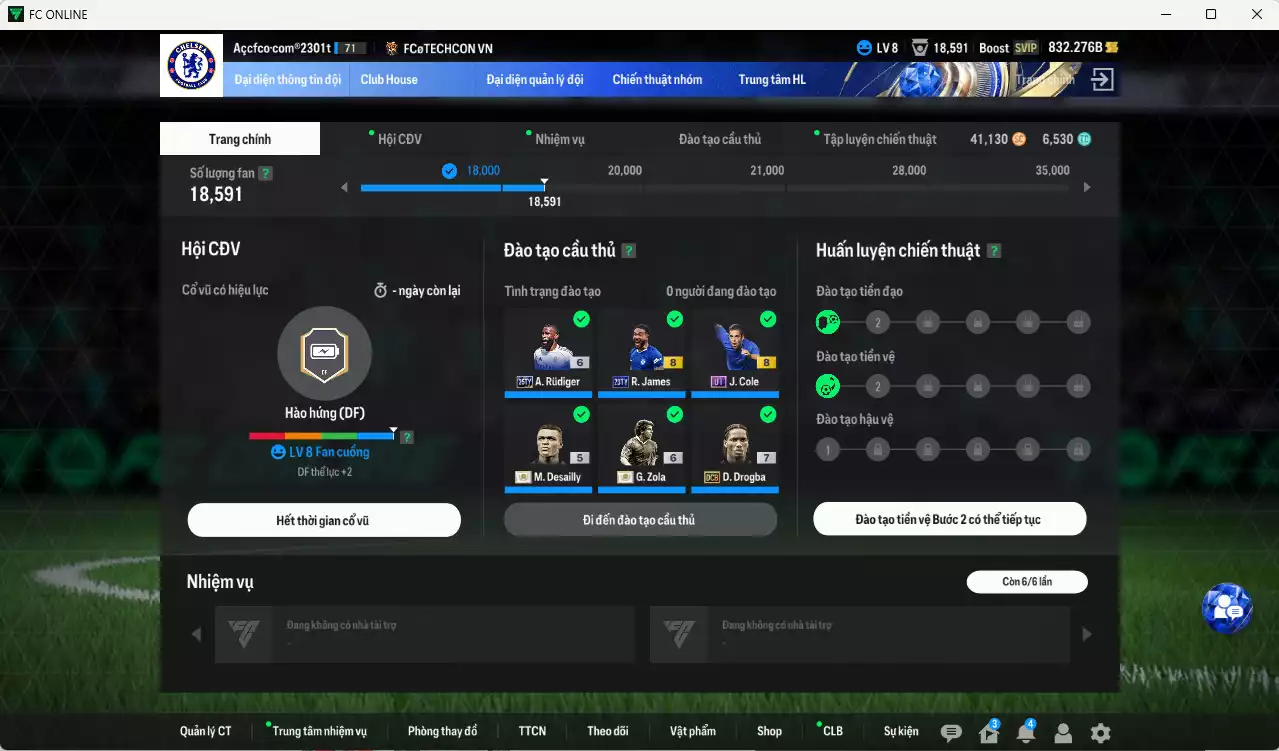 Ảnh Chelsea 5.347.110b có Drogba DCB+7, Lampard ITM+5, Zola ITM+6, R. James 23TY+8, J. Cole UT, Essien ITM+5, Verón ITM+5, Desailly ITM+5, Rudiger 25TY+6, Chilwell 22UCL, Courtois LH+10... Đã đào tạo chỉ số nhiều cầu thủ, VIP BK Tháng 2